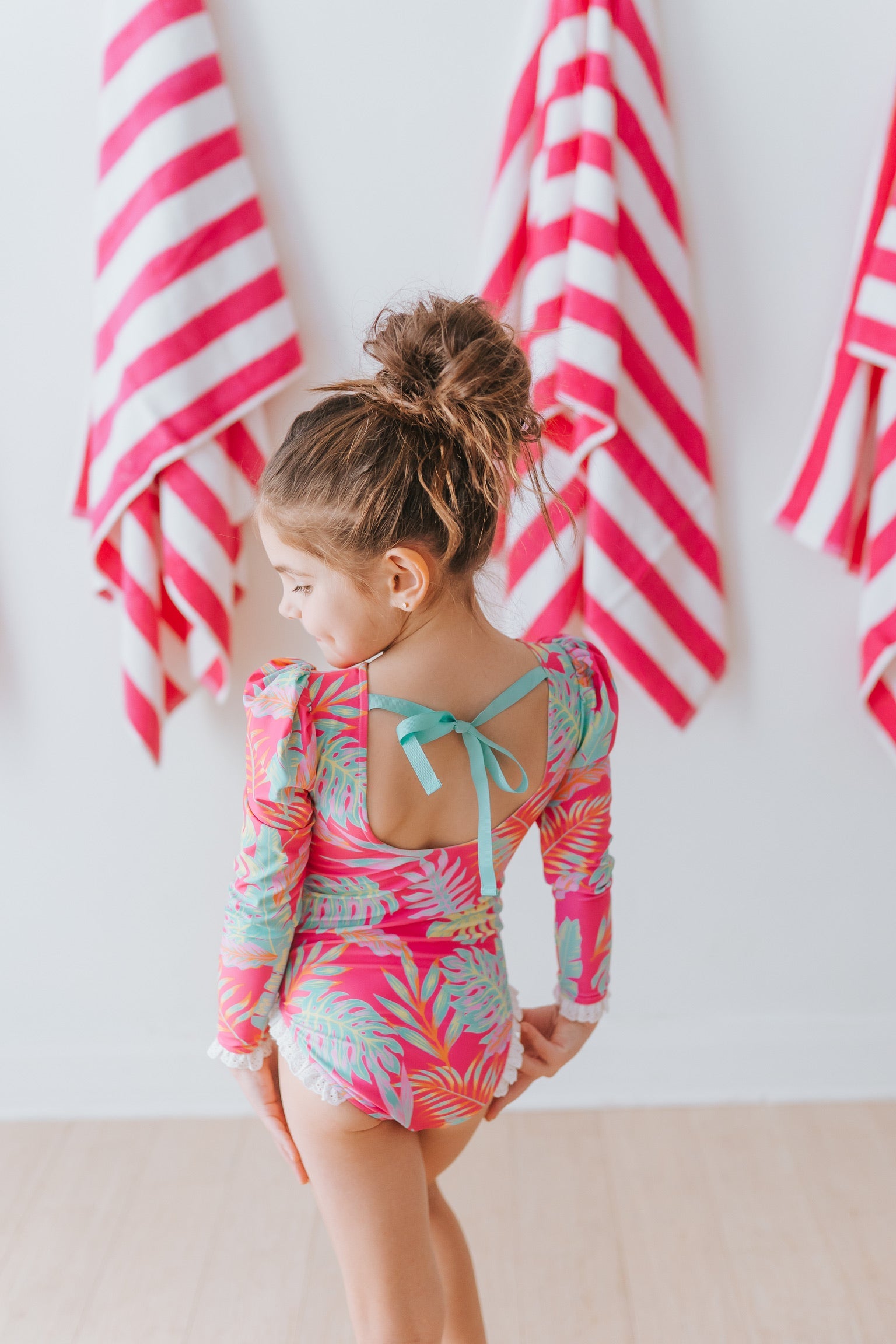 Pink Palm Paradise One Piece Rashguard Suit