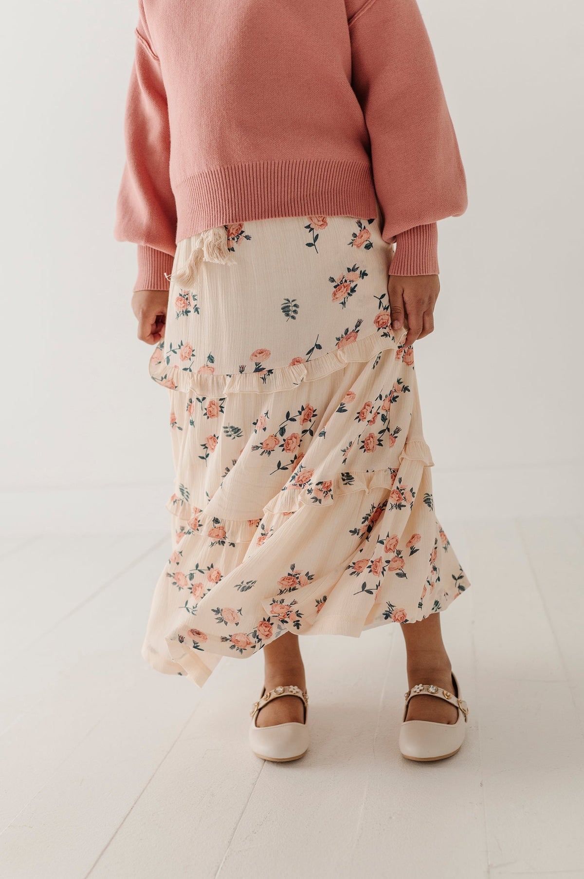Girls Tiered Ruffle Skirt In Legend Mini Rose