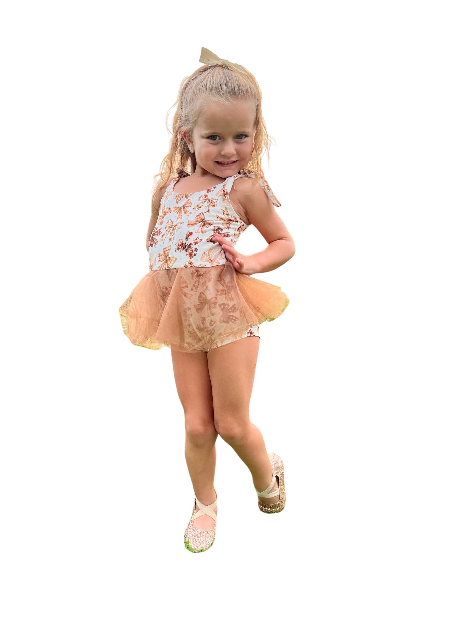 Fall Bows Mesh Tie Romper