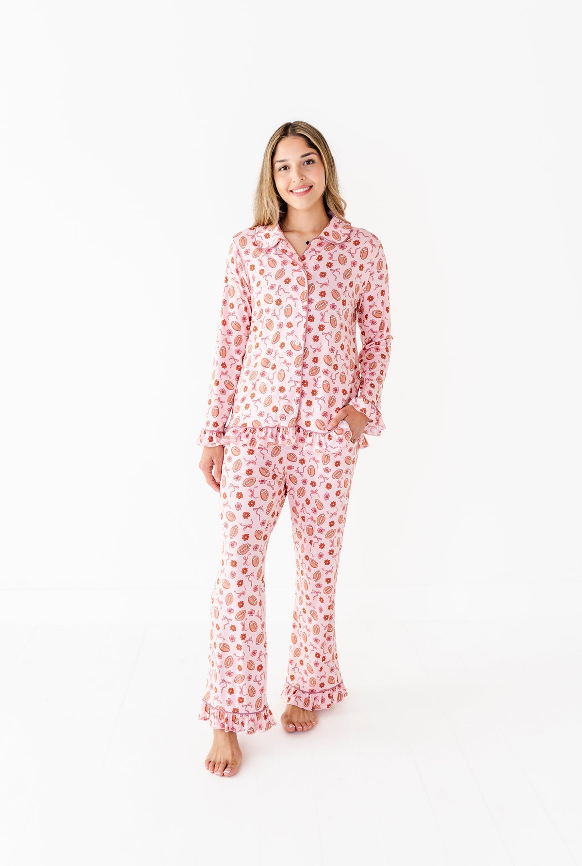 Friday Night Florals Ruffle Adult Button Up Set (est Ship Time 2-3 Weeks)