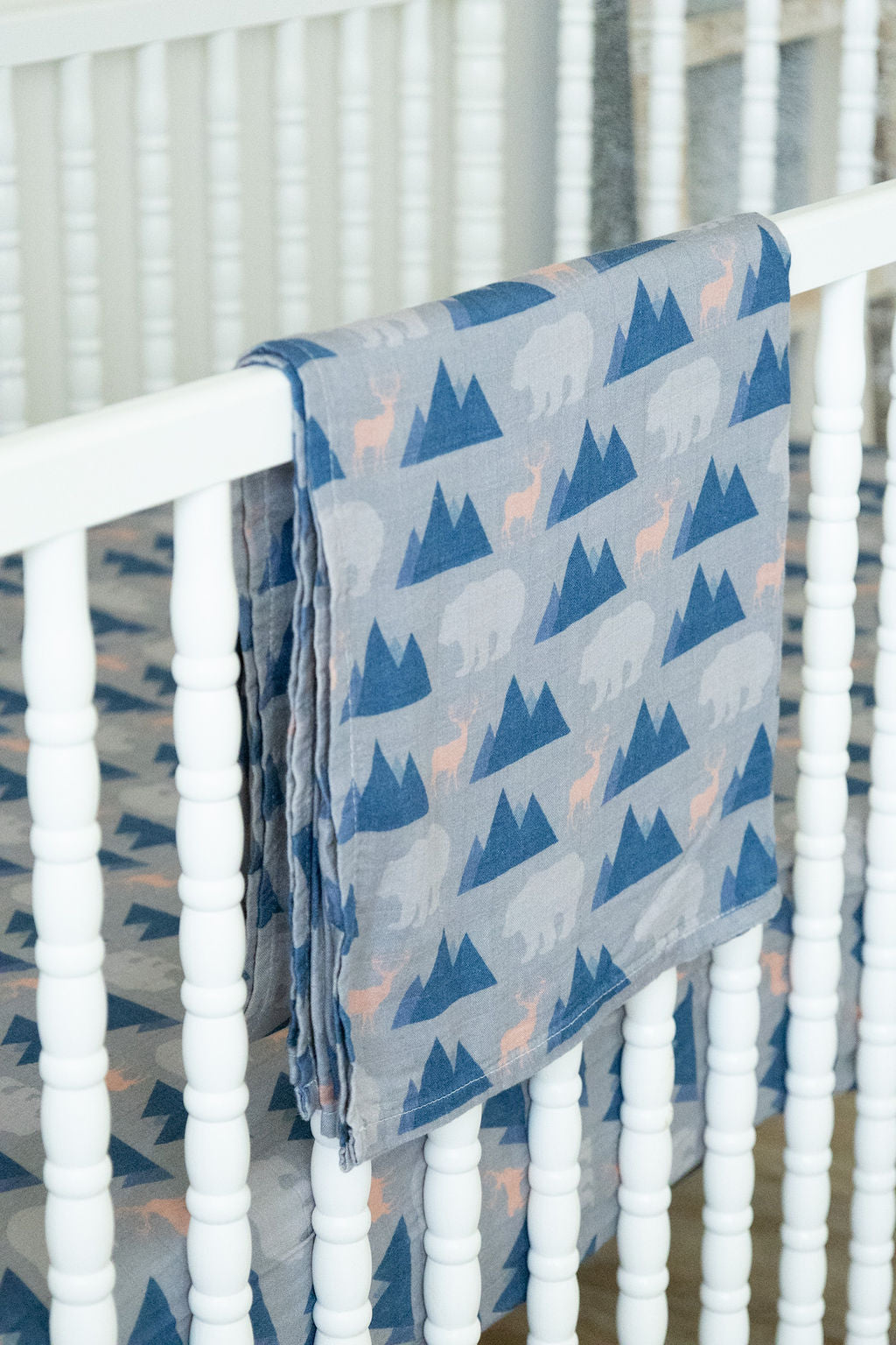 Organic Bamboo Cotton Muslin Swaddle Blanket In Rustic Retreat