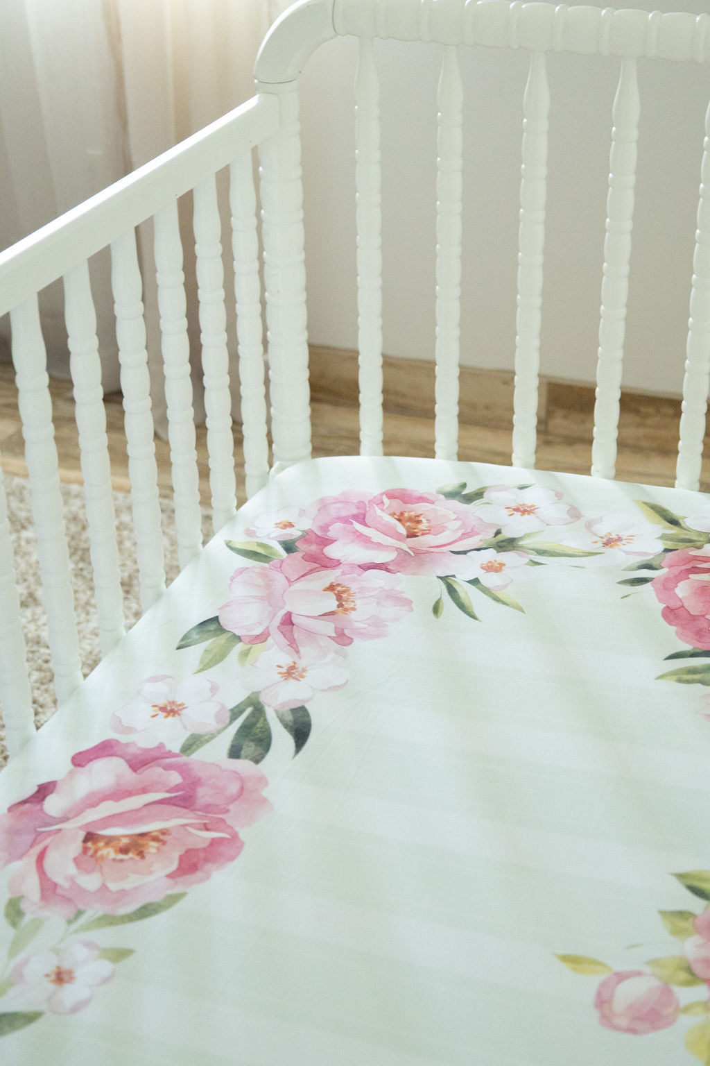Jersey Knit Polyester Bedding Set In Pinstripes And Peonies