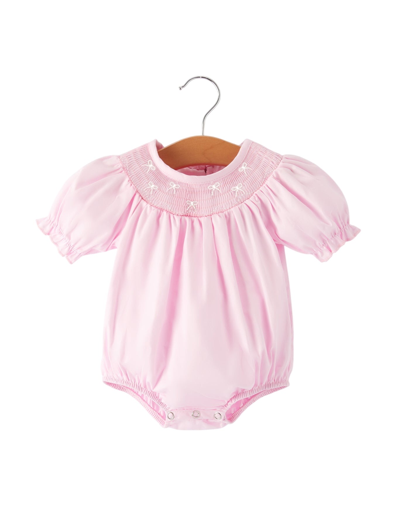 White Bow Smock Embroidered Pink Romper