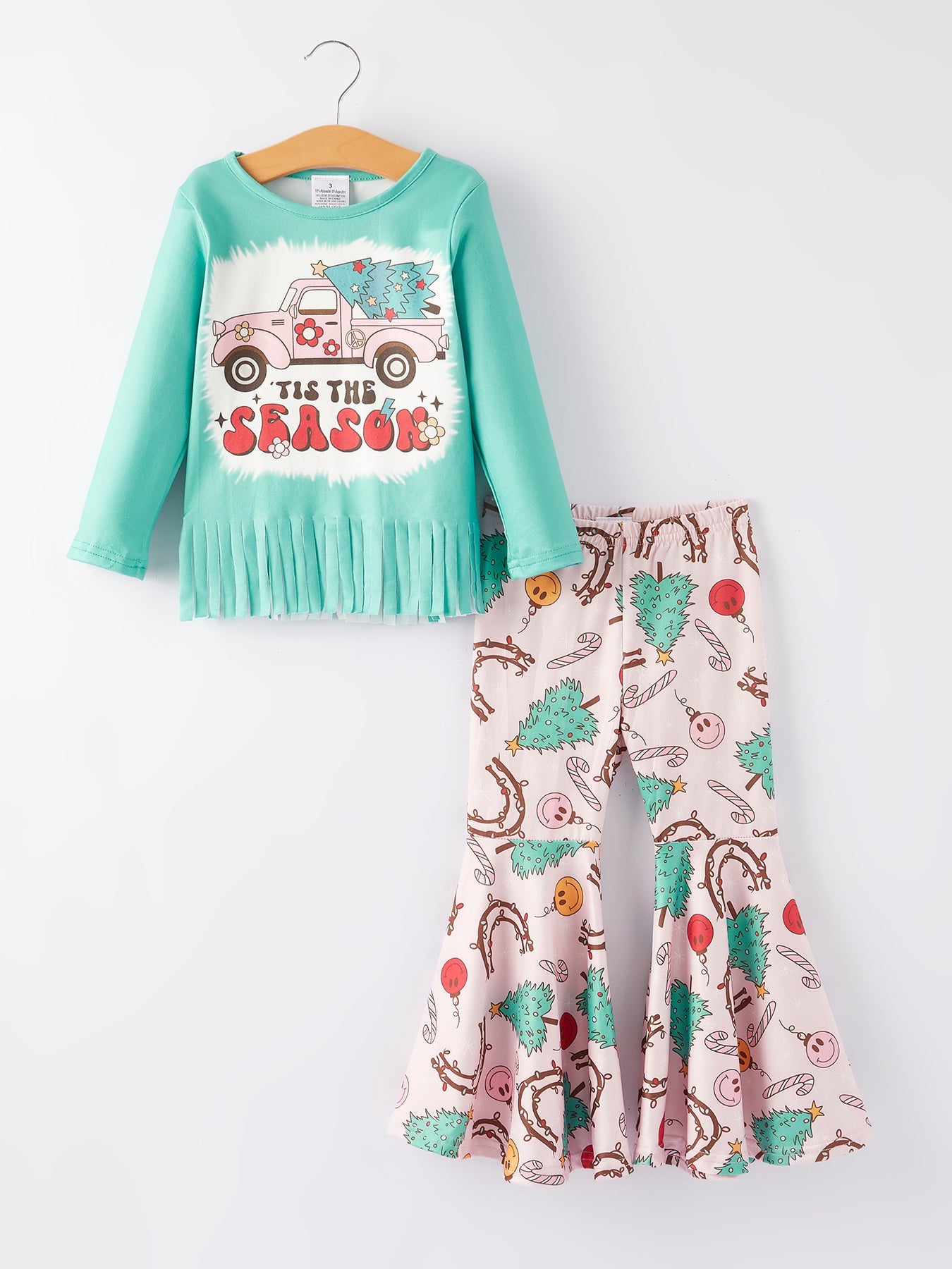 Girls Christmas Print Outfit Set