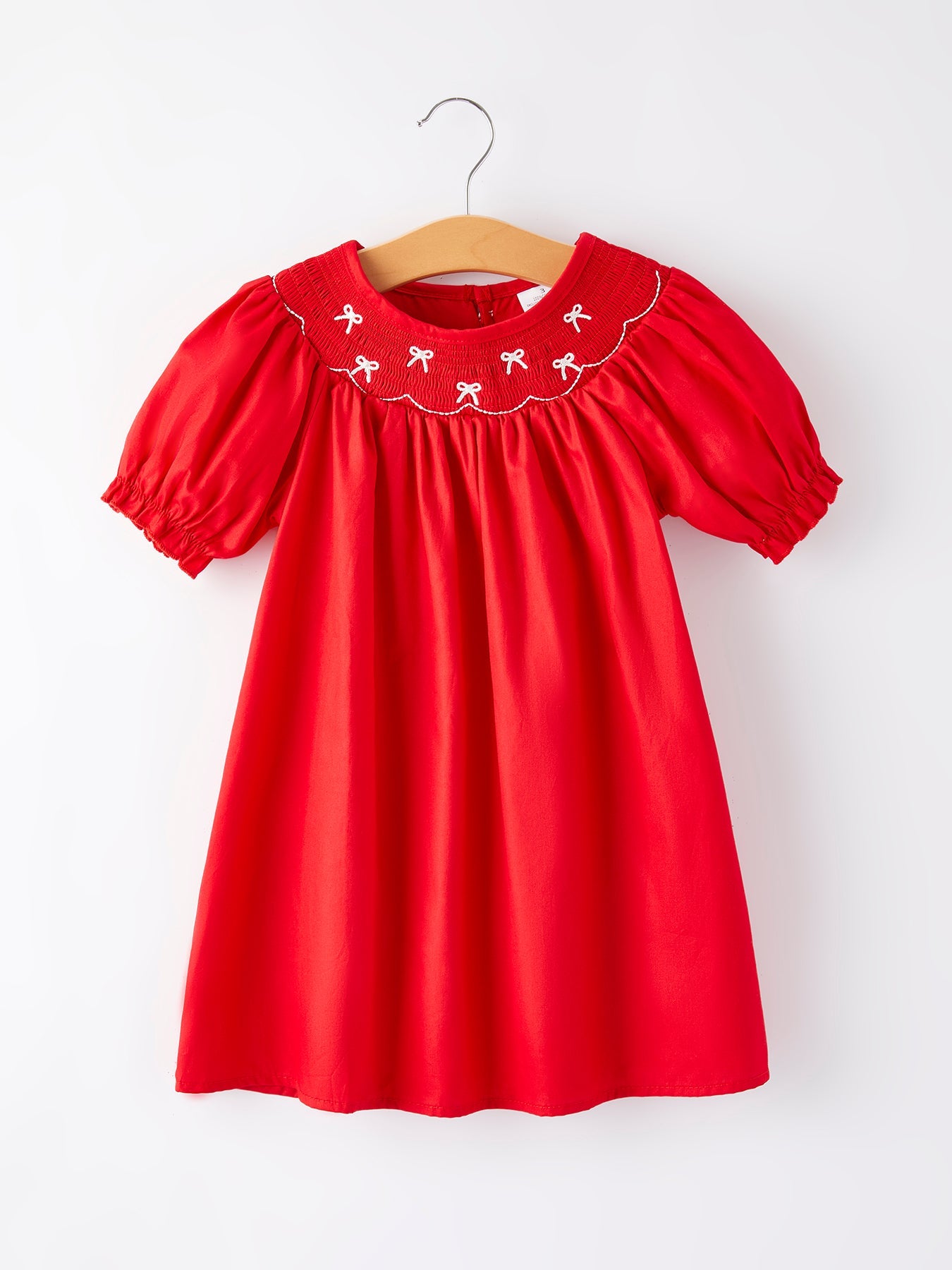 Girls Bow Smocking Embroidered Red Dress