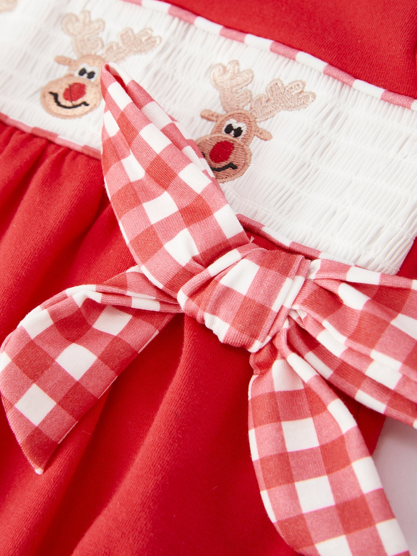 Christmas Smocking Embroidery Bow Girls Romper