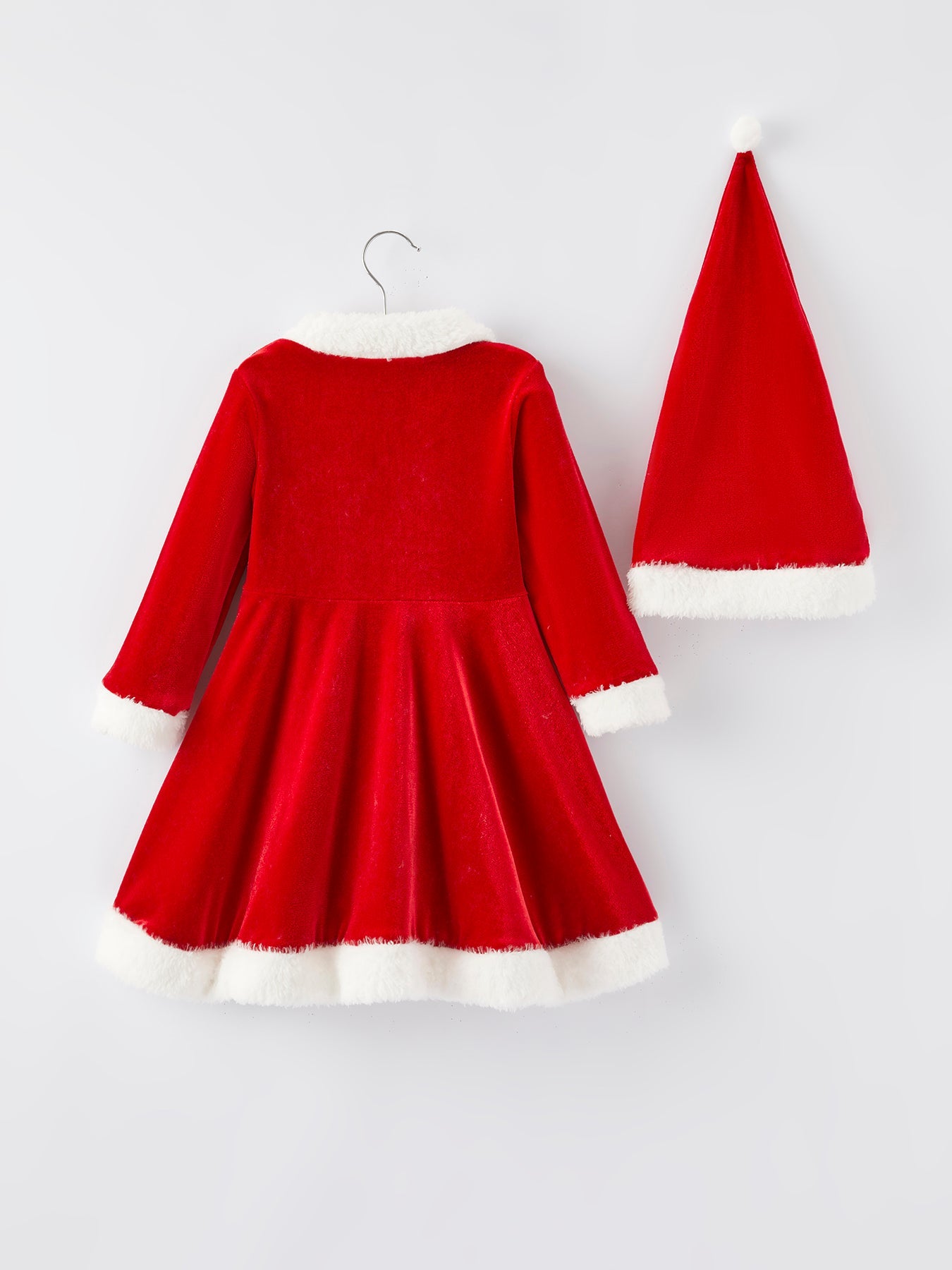 Christmas Red Velvet Girls Dress With Hat