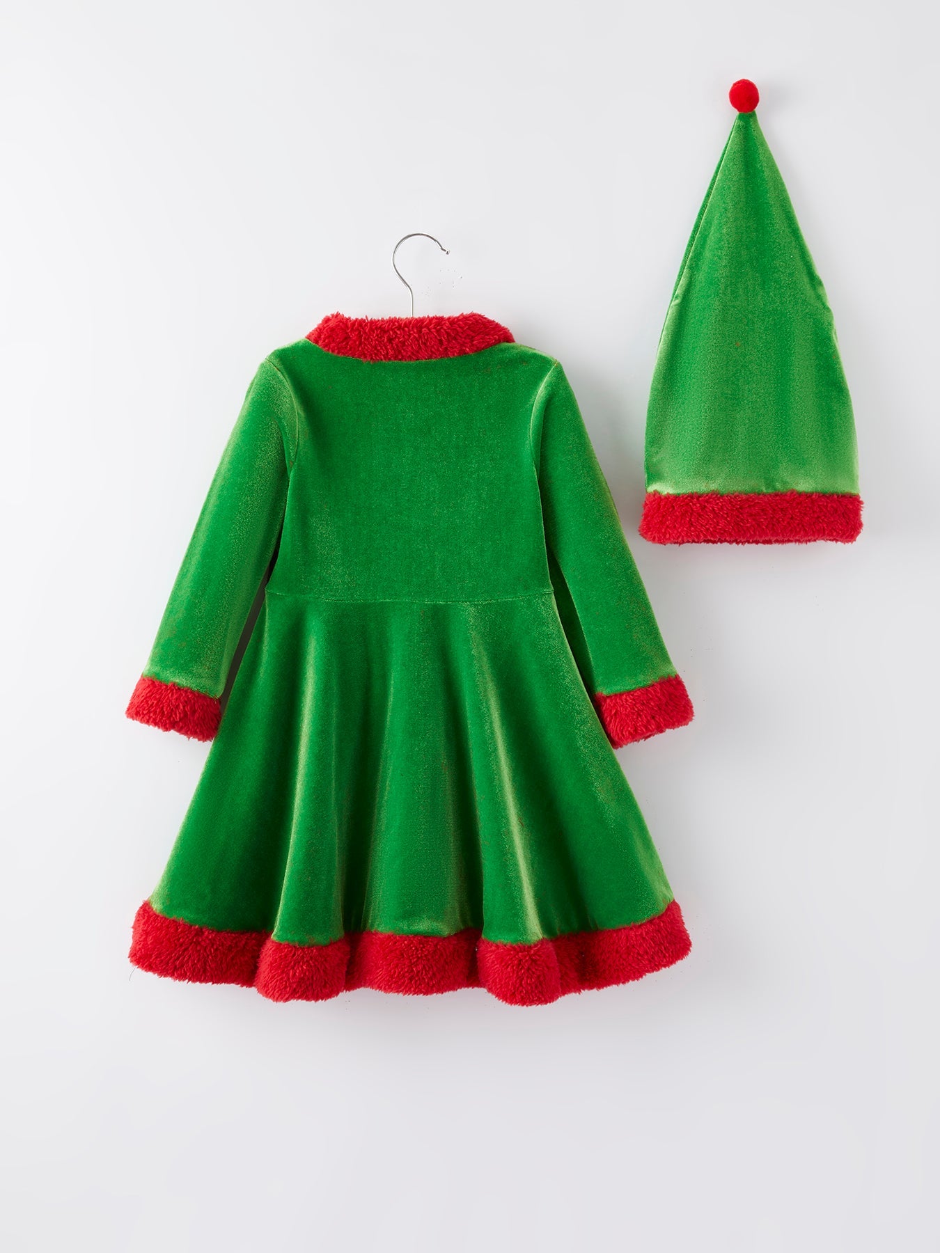 Christmas Green Velvet Girls Dress With Hat