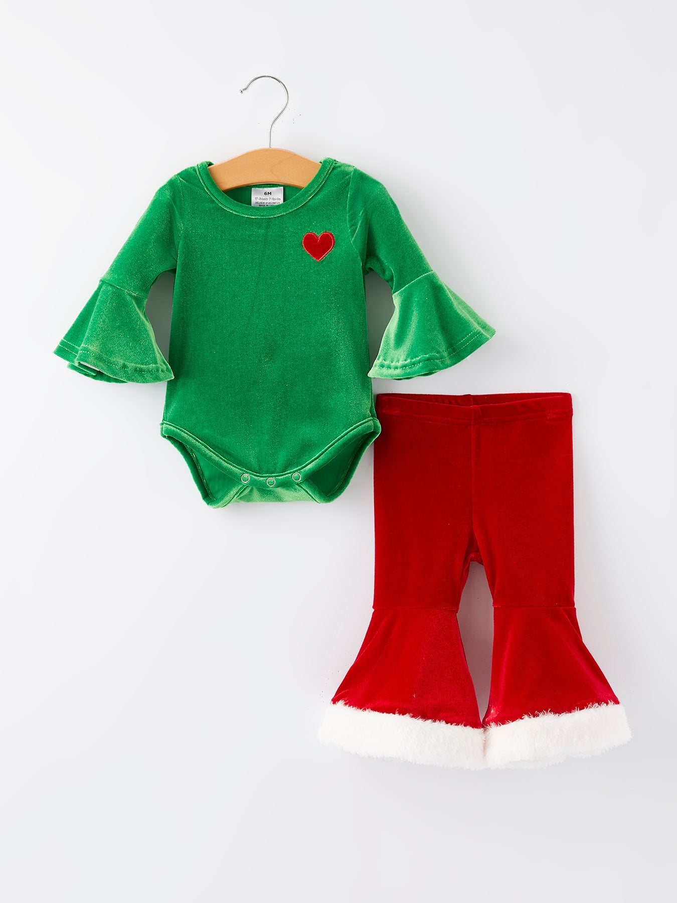 Christmas Embroidered Velvet Girls Romper Outfits Set