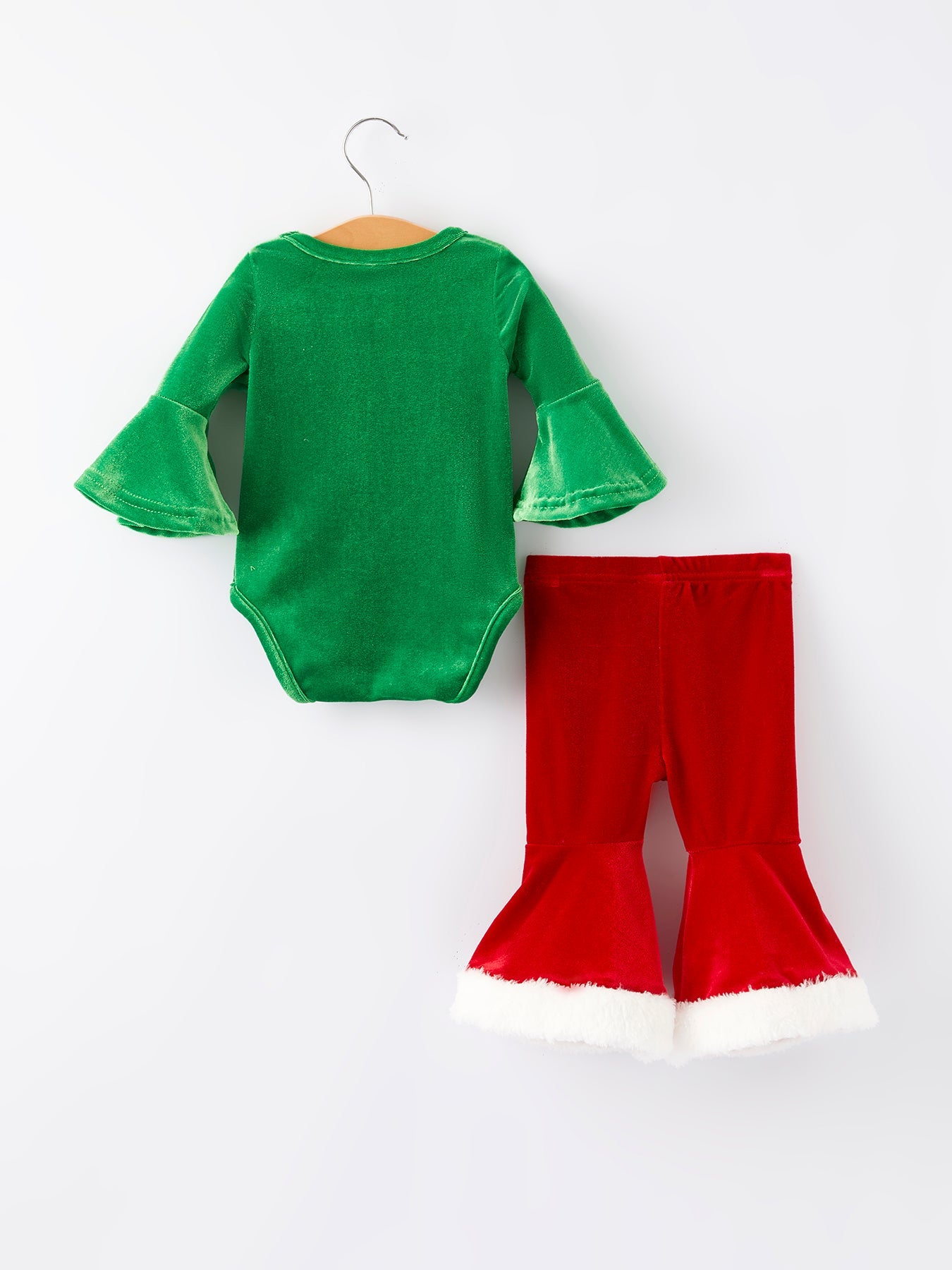 Christmas Embroidered Velvet Girls Romper Outfits Set