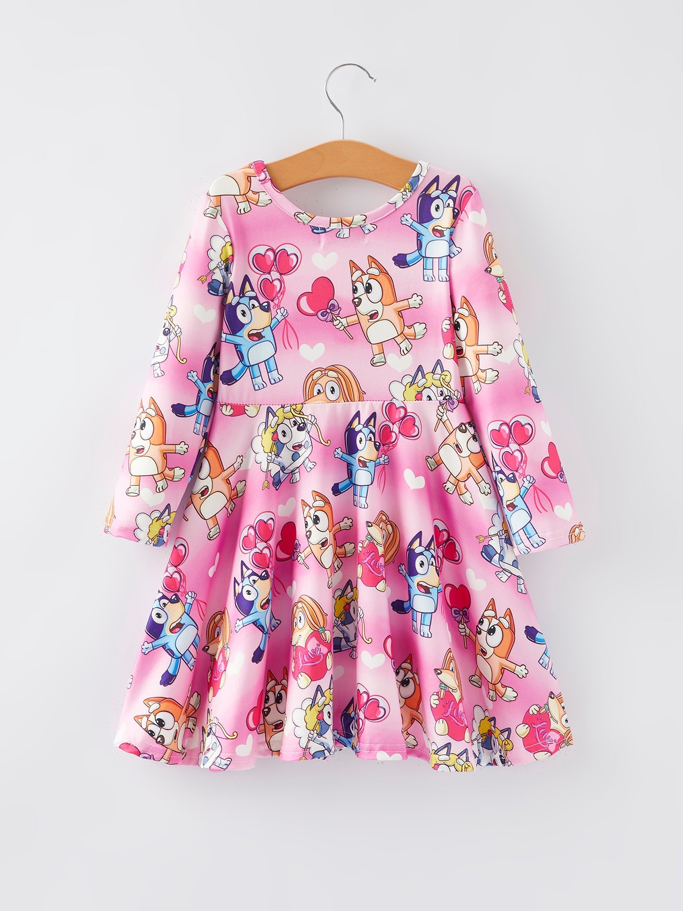 Character Print Pink Girls Long Sleeve Dress