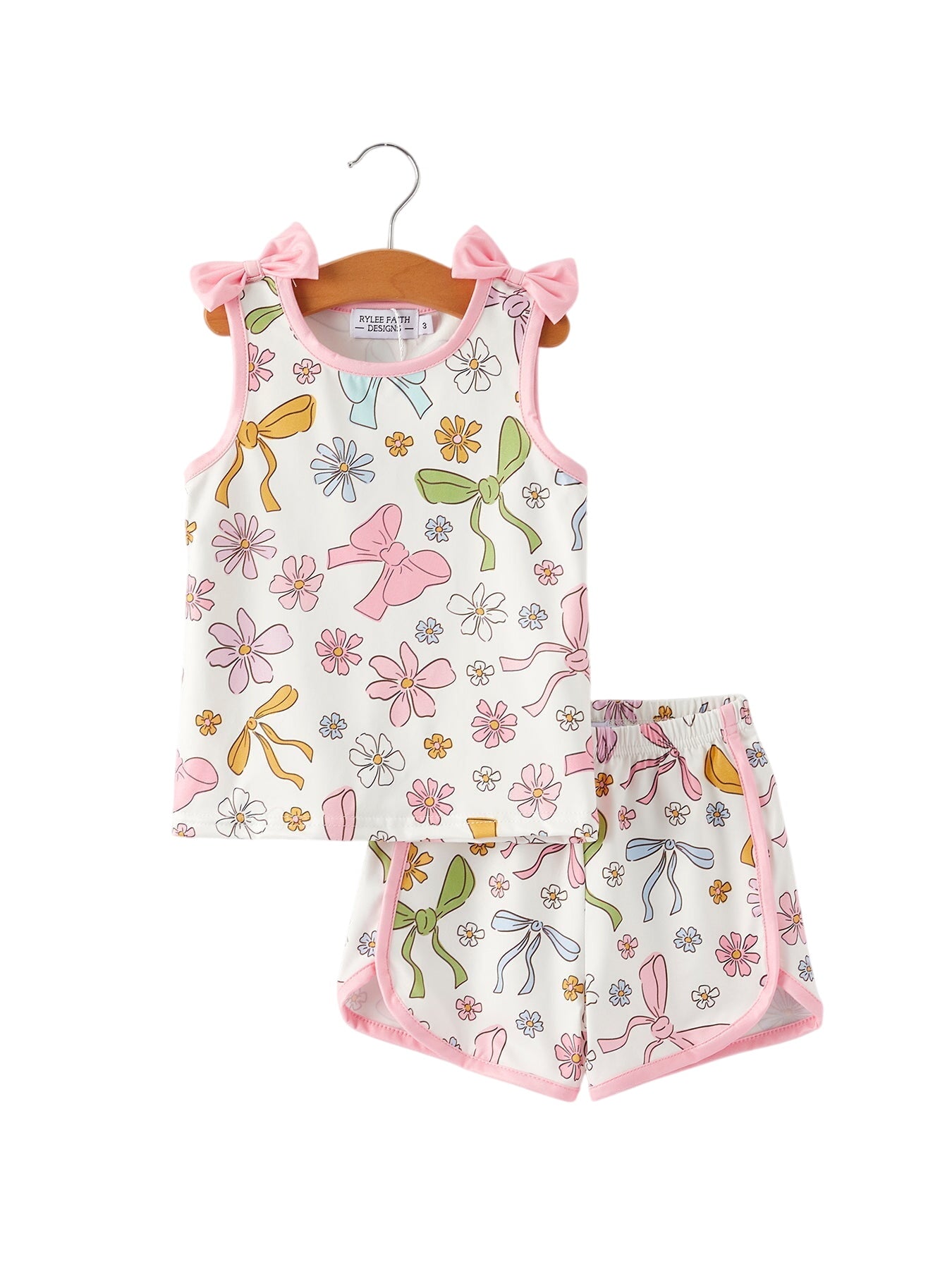 Girls Pink Bow Sleeveless Vest Top And Shorts Set