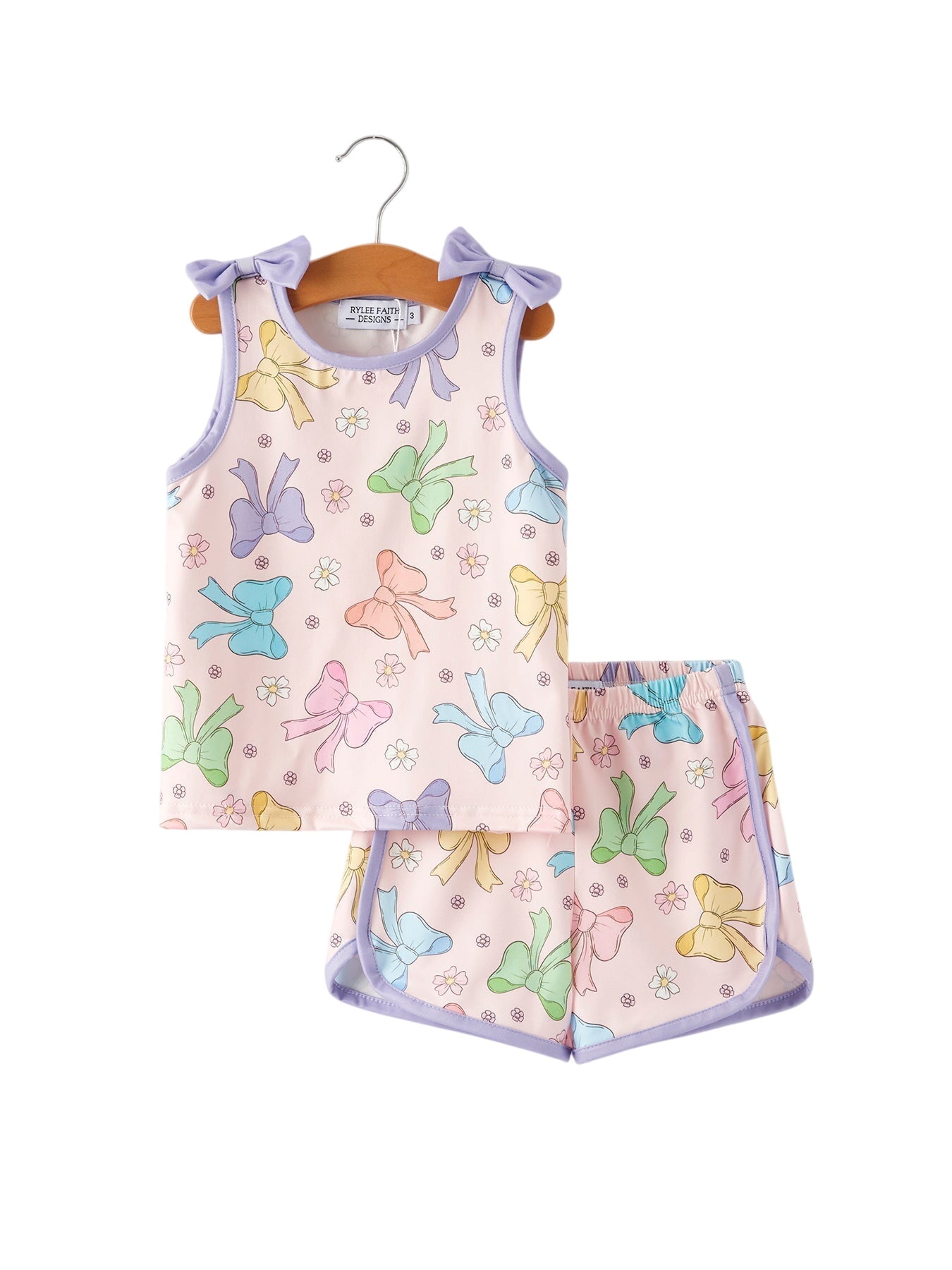 Girls Purple Bow Sleeveless Vest Top And Shorts Set