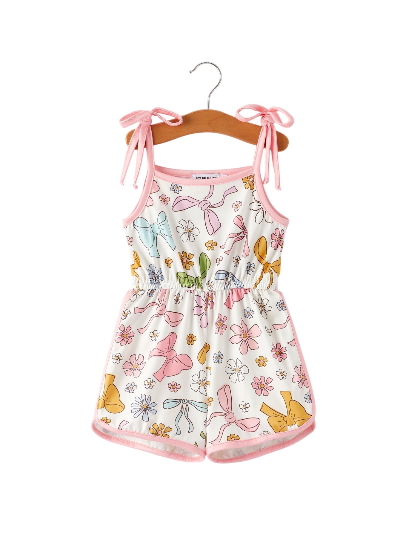 Girls Pink Bow Suspender Jumpsuit