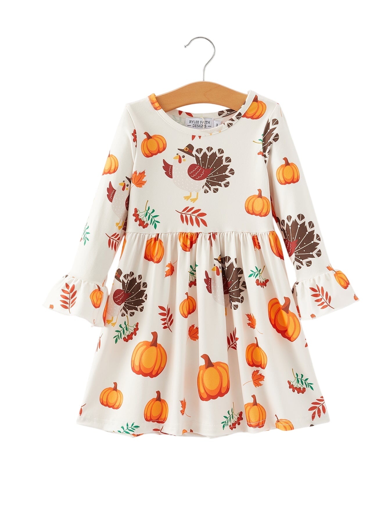Thanksgiving Turkey Pumpkin Print Girls Dress