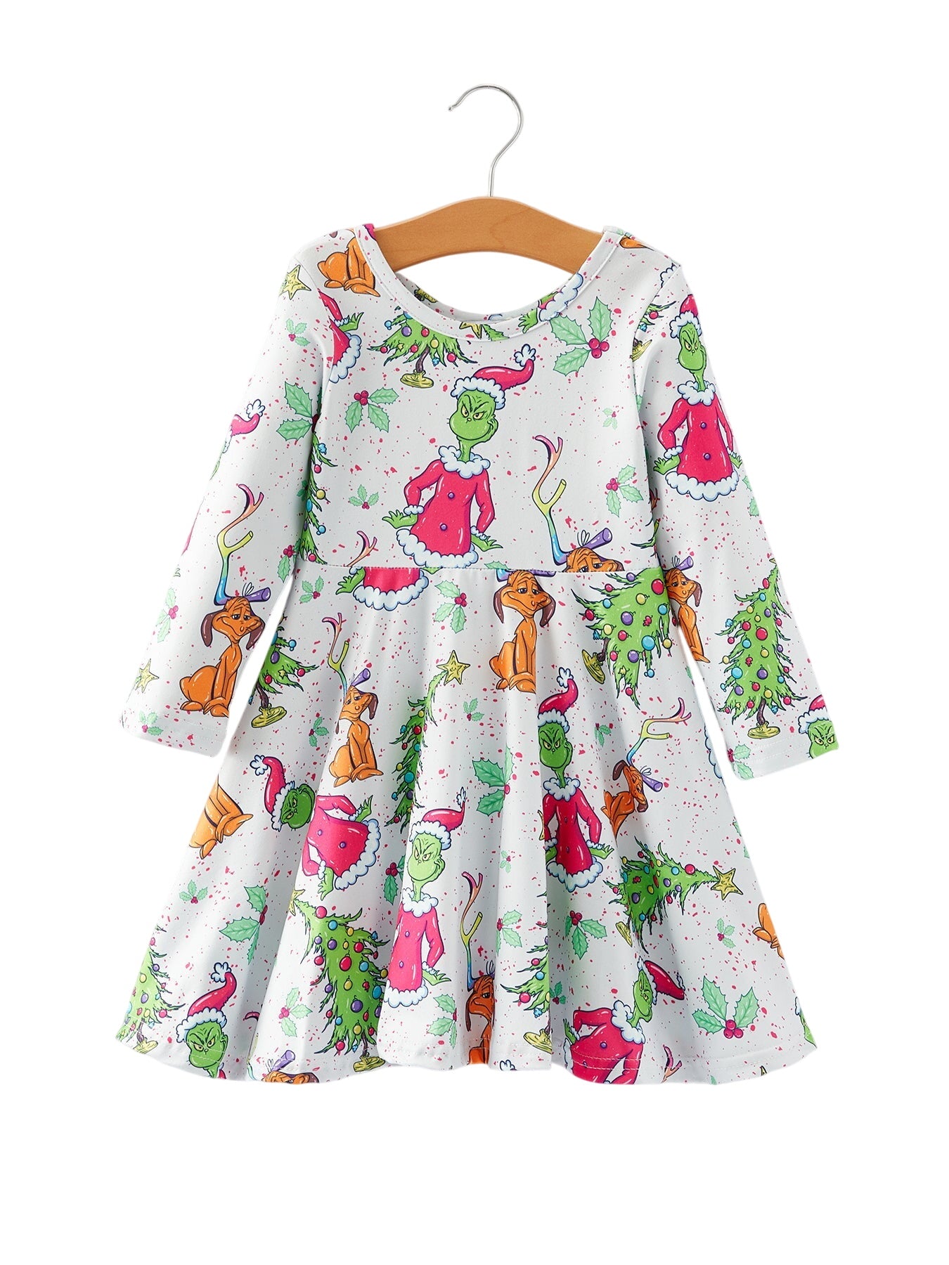 Christmas Character Christmas Tree Print Girls Dress