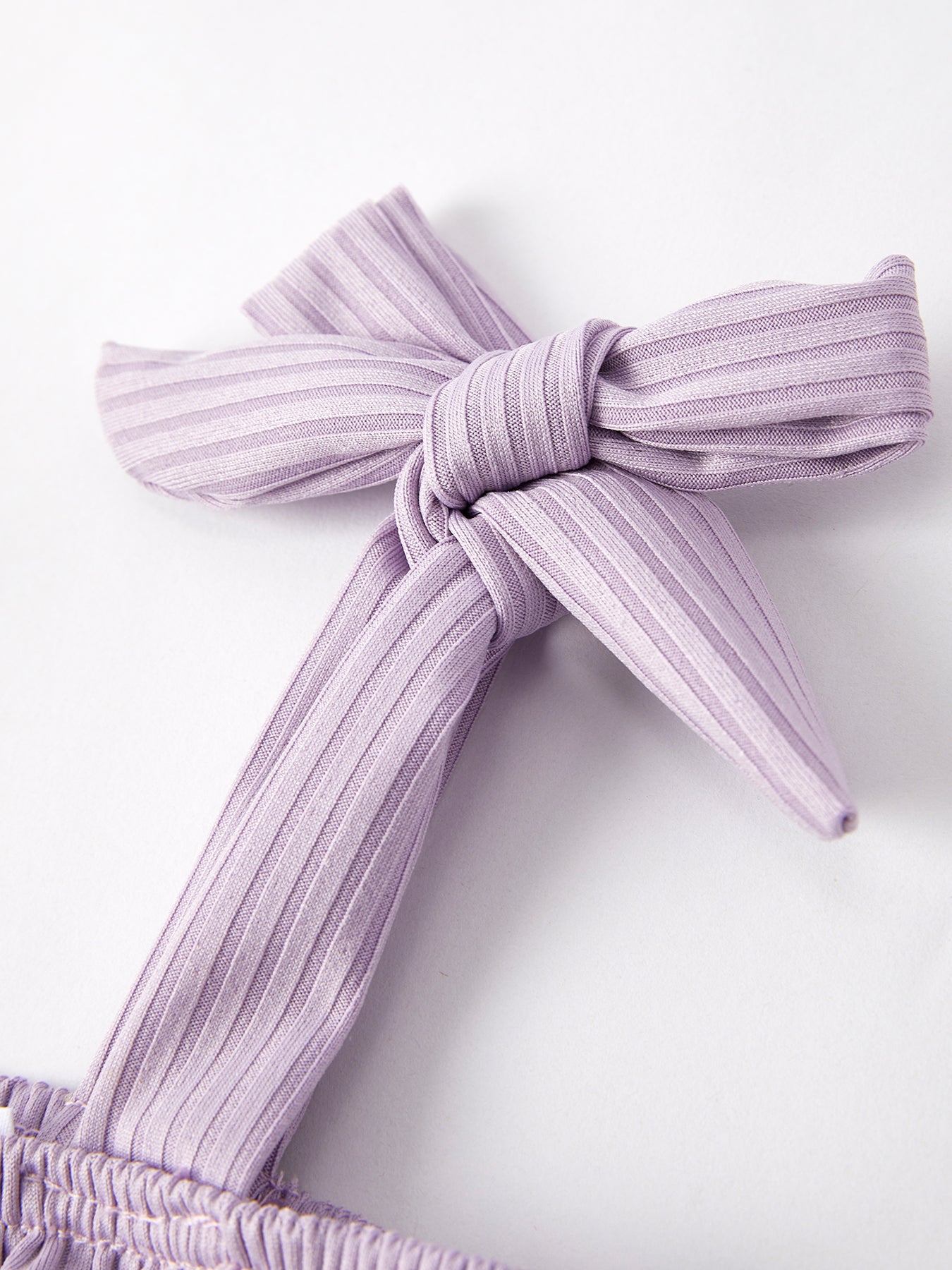 Summer Purple Bow Pleated Suspender Vest And Floral Bloomers Set