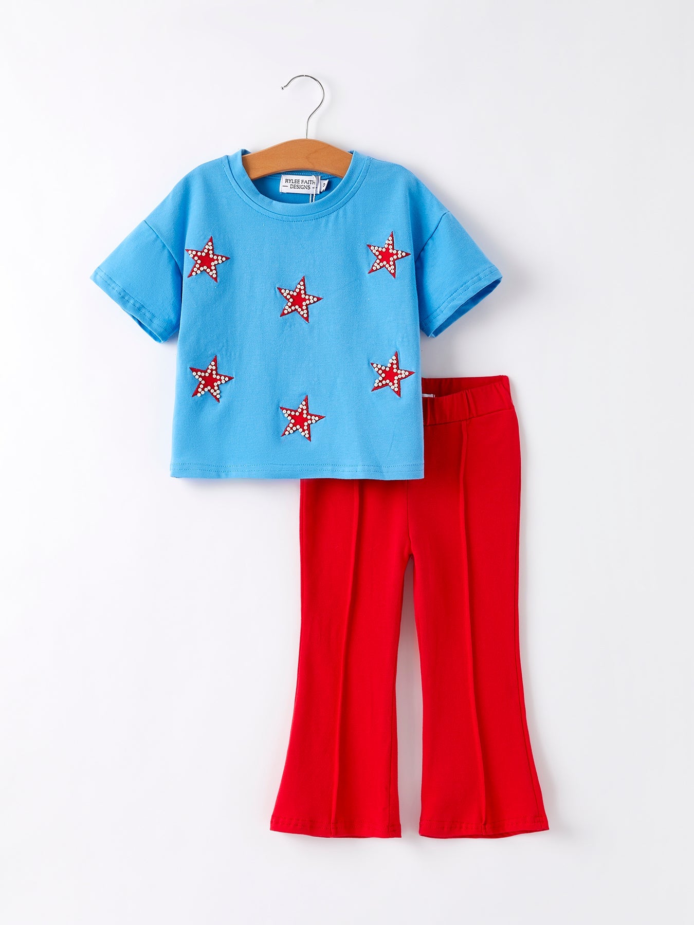 4th Of July Star Applique Pearl Embellished Girls Set