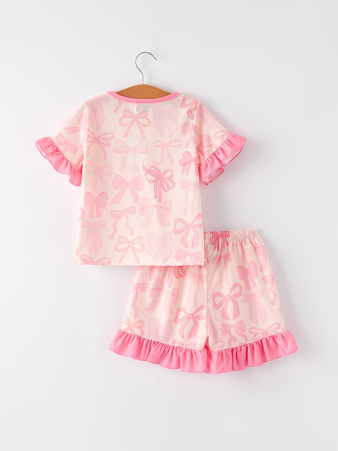 Girls Pink Bow Print Pajamas Set