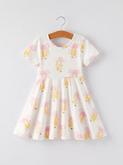 Back To School Bow Pencil Print Girls Dress
