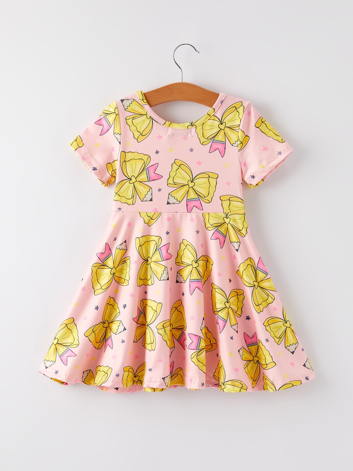 Back To School Yellow Bow Print Girls Dress
