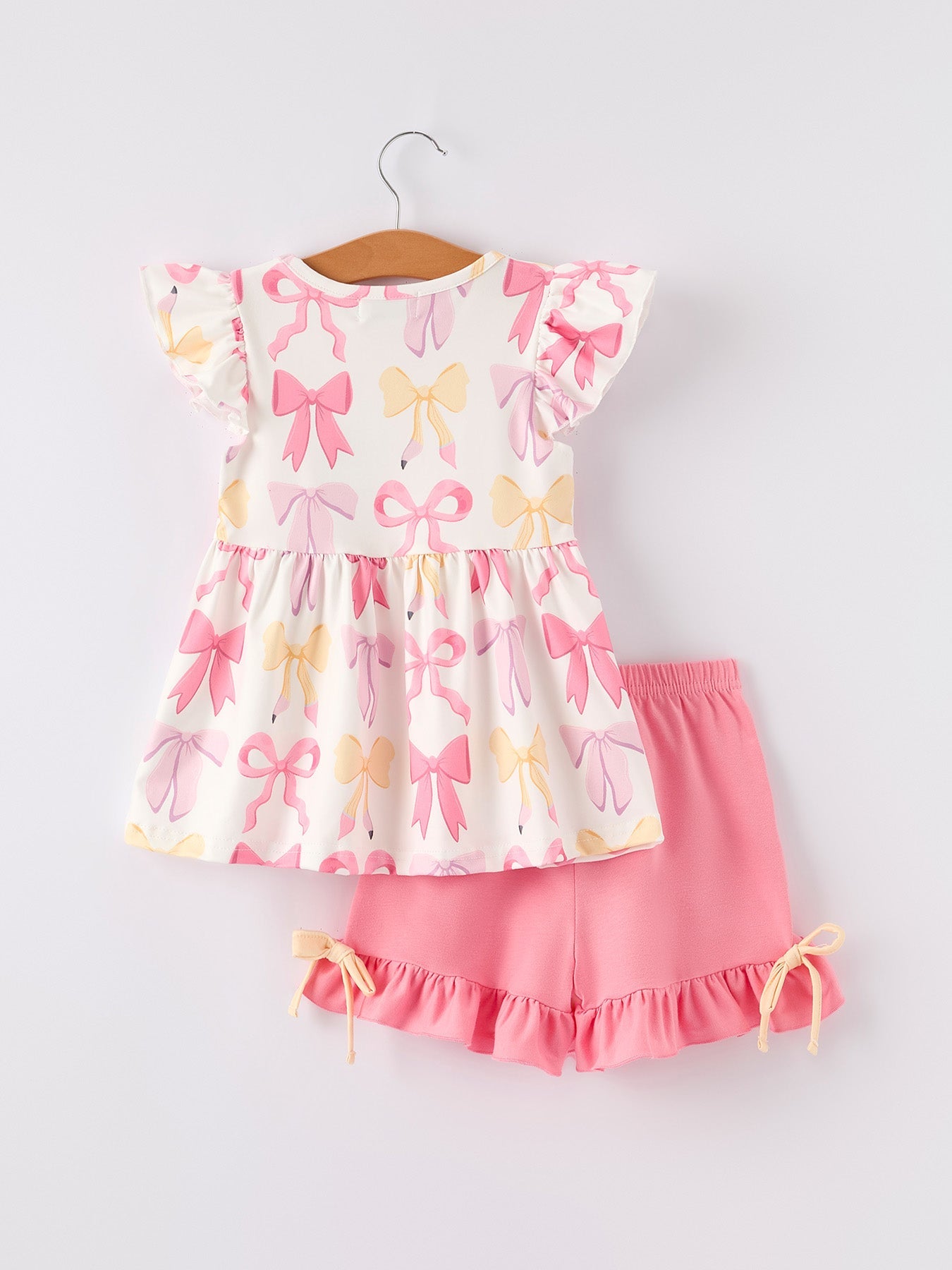 Back To School Girl's Summer Bow Short Sleeve Shorts Set