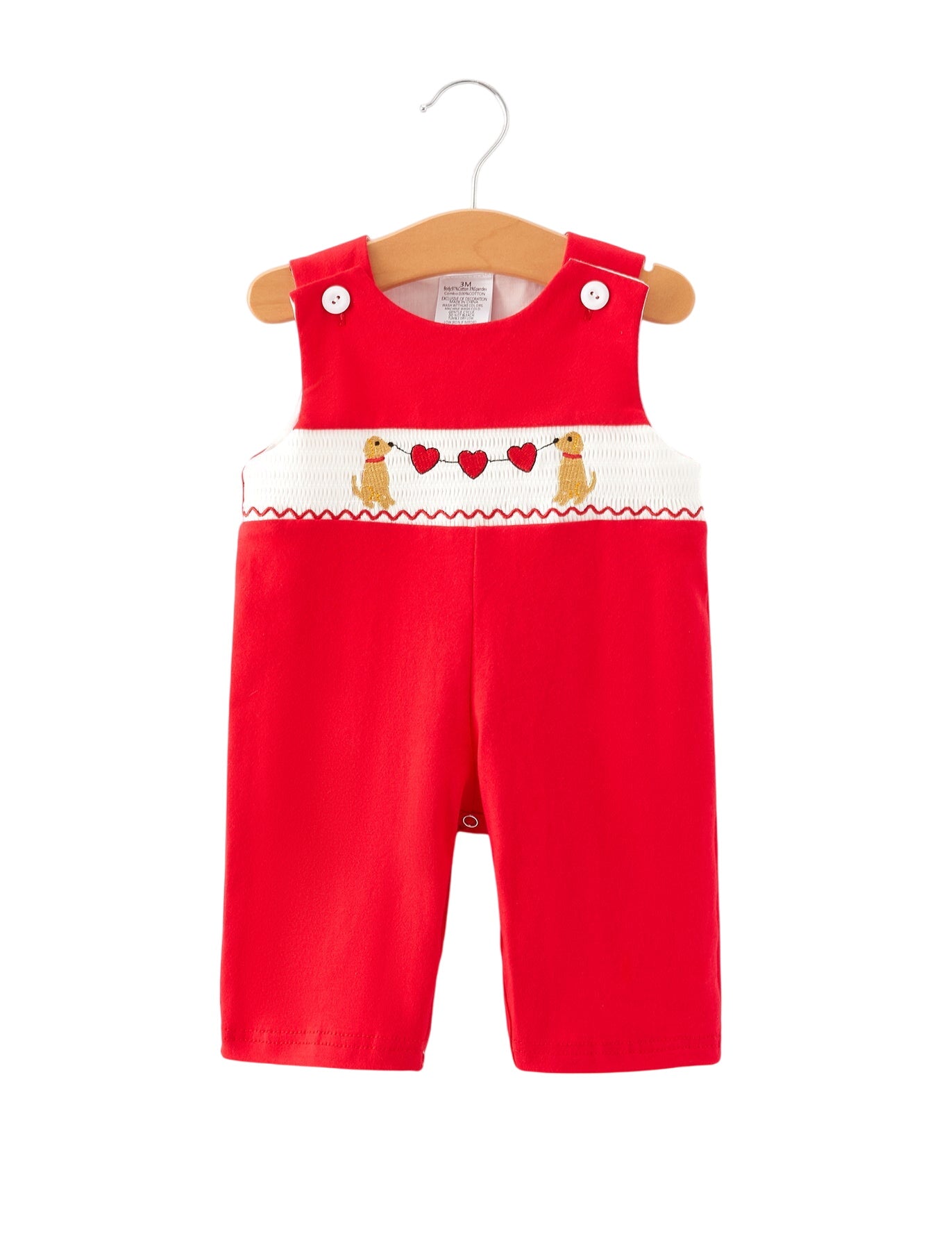 Valentine's Day Dog Heart Smocking Embroidered Boys Romper