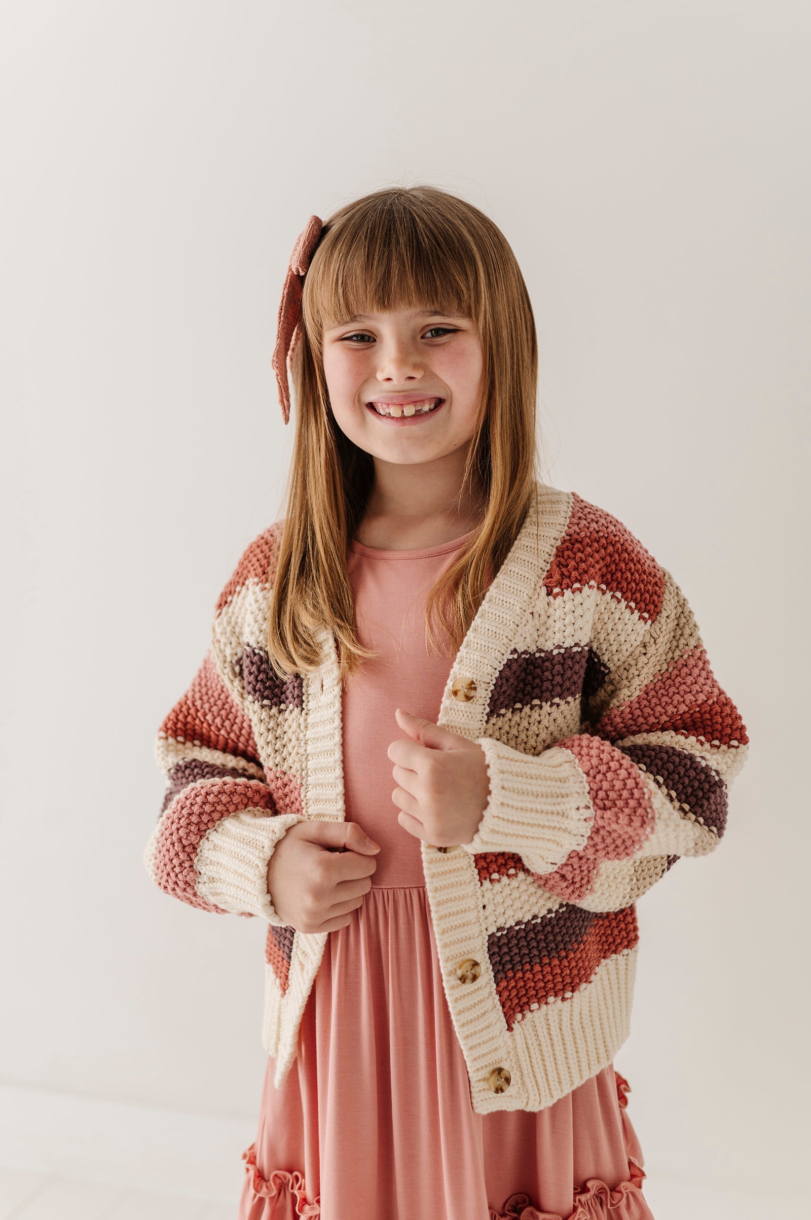 Girls Chunky Knit Cardigan In Multicolor