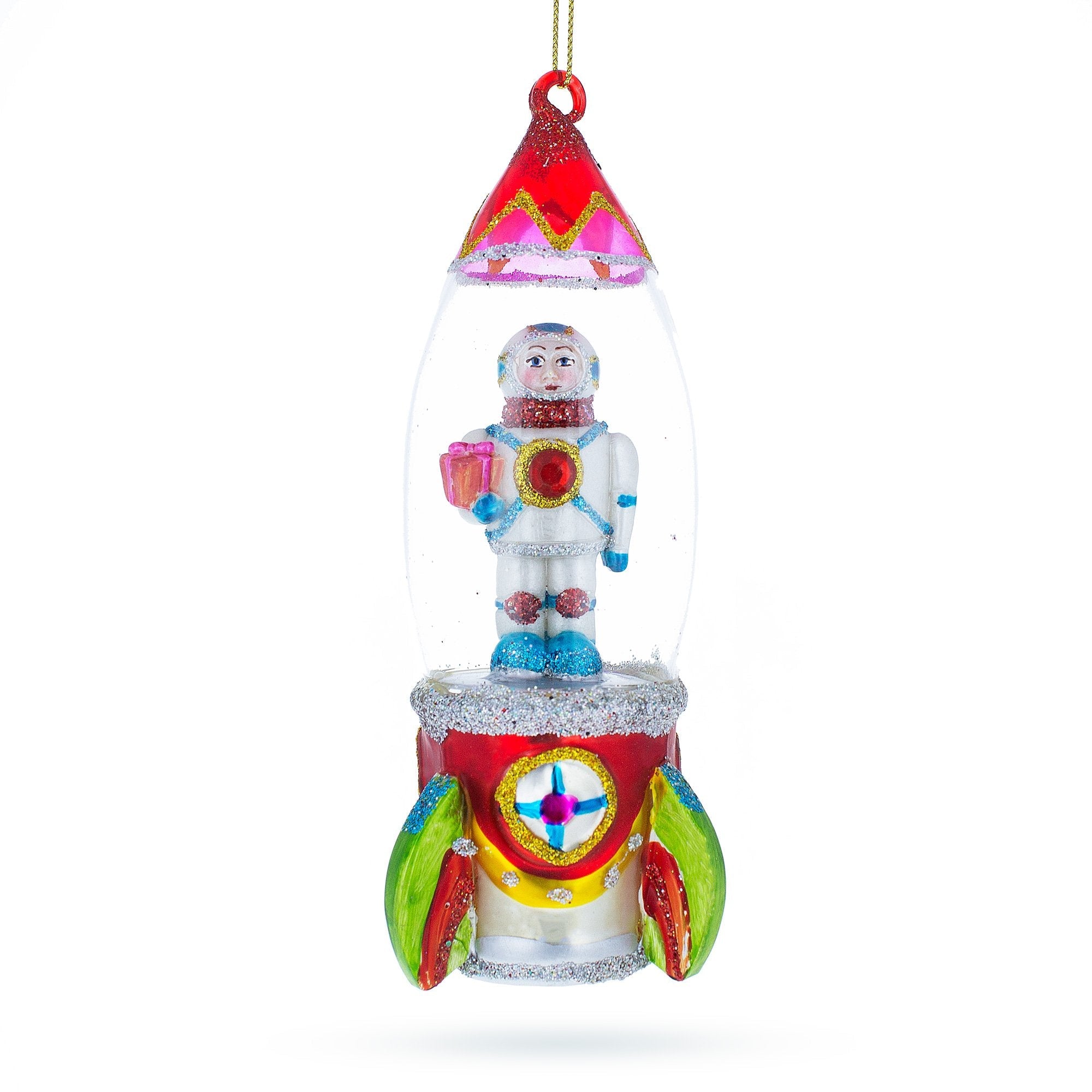 Trailblazing Astronaut Inside Spaceship - Blown Glass Christmas Ornament