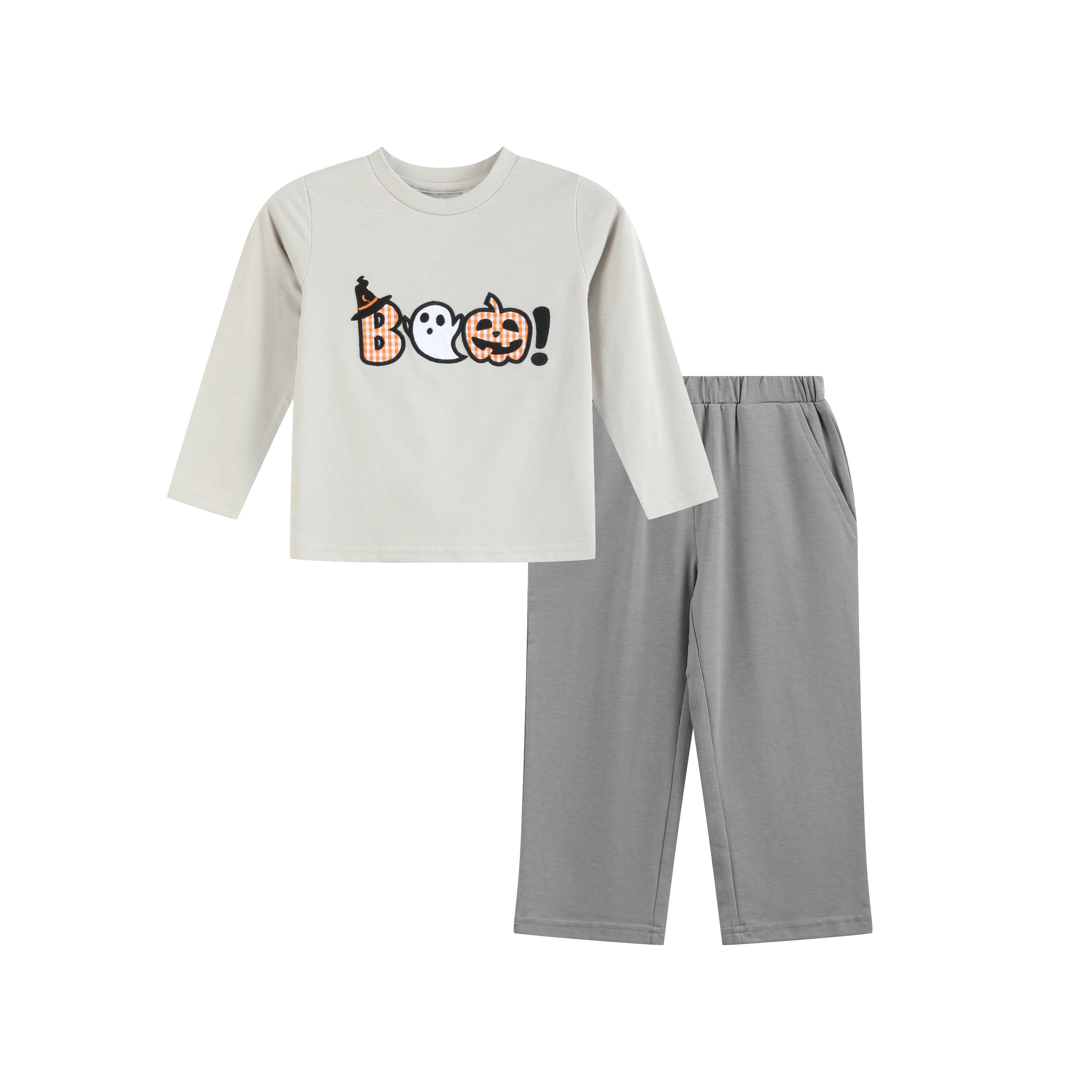 Gray Boo Applique Shirt And Pants Set