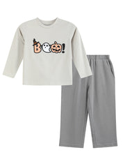 Gray Boo Applique Shirt And Pants Set
