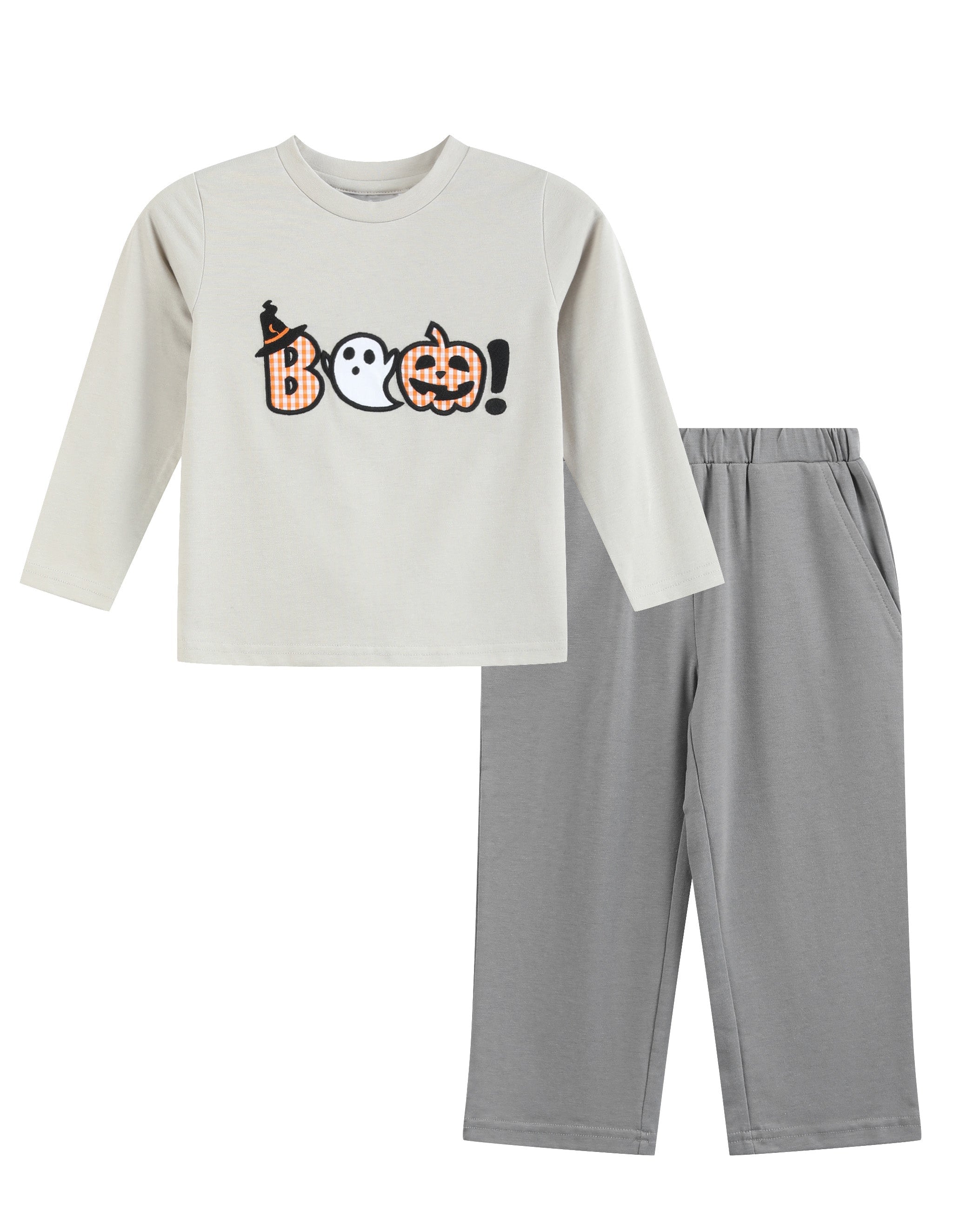 Gray Boo Applique Shirt And Pants Set