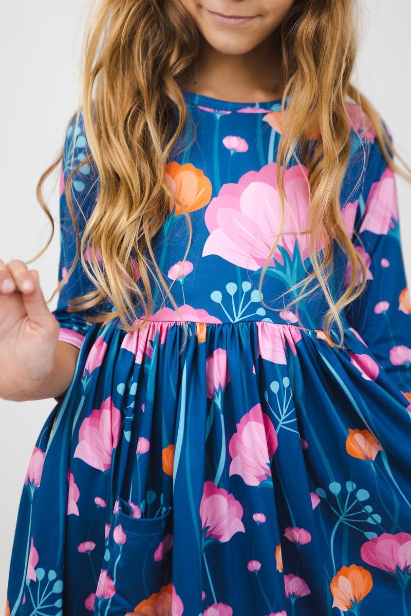 Poppies 3/4 Sleeve Pocket Twirl Dress