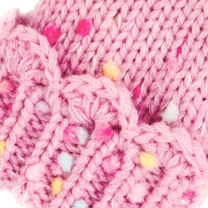 Girls Fun Speckled Knit Mittens With Scalloped Lace Cuff, For Kids All Ages 1-12 Years, Fleece-lined