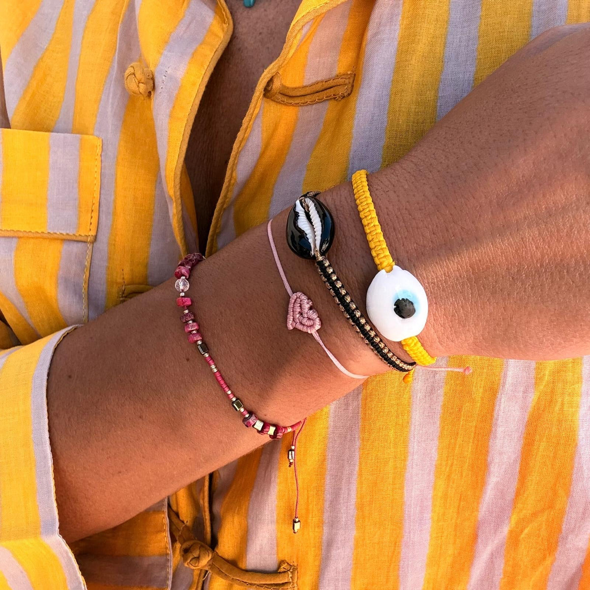 Oval White Ceramic Evil Eye Bracelet