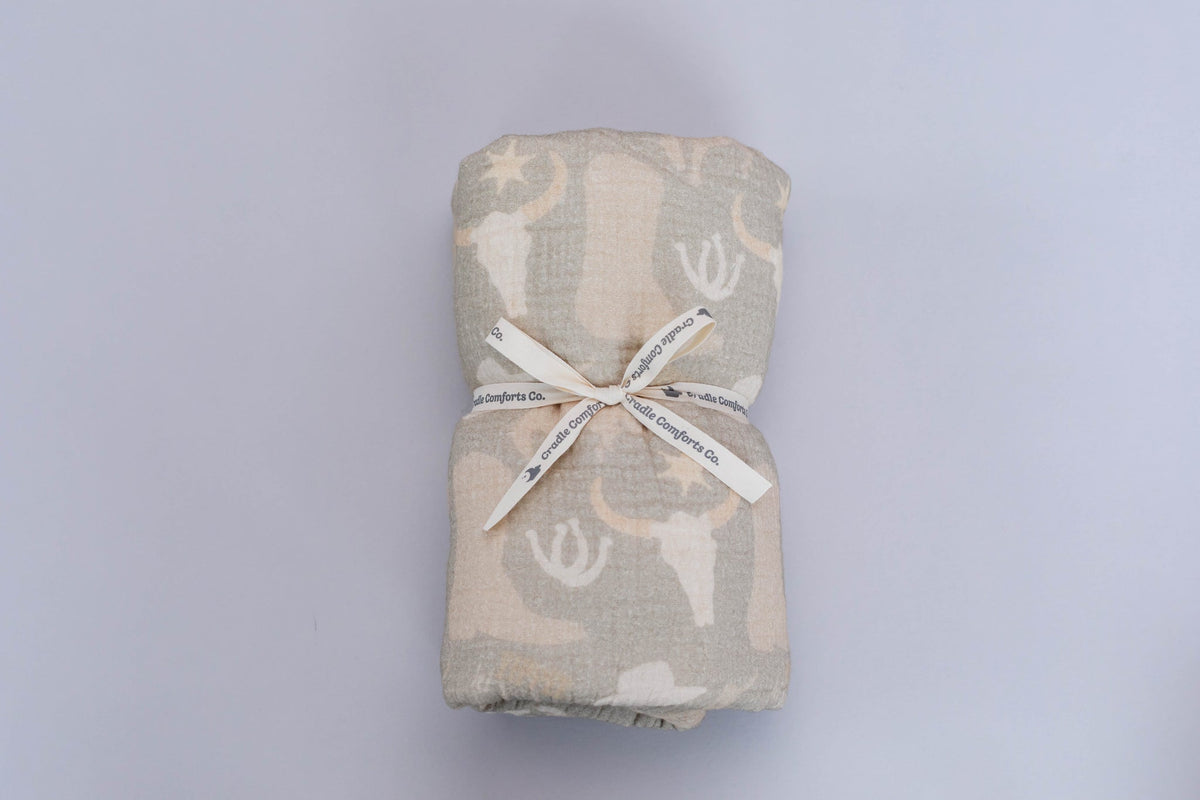 Organic Bamboo Cotton Blend Swaddle Blanket In Yippee Ki Yay