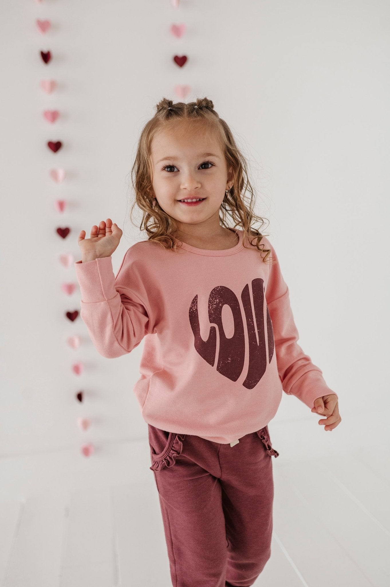 Girls Drop-shoulder Pullover In Love In Rose Brown