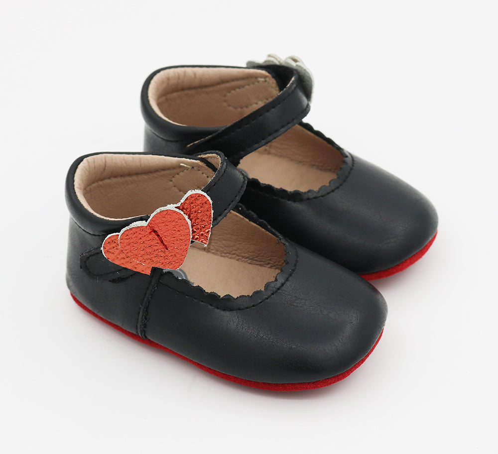 Amore - Black With Red Metallic Velcro Hearts