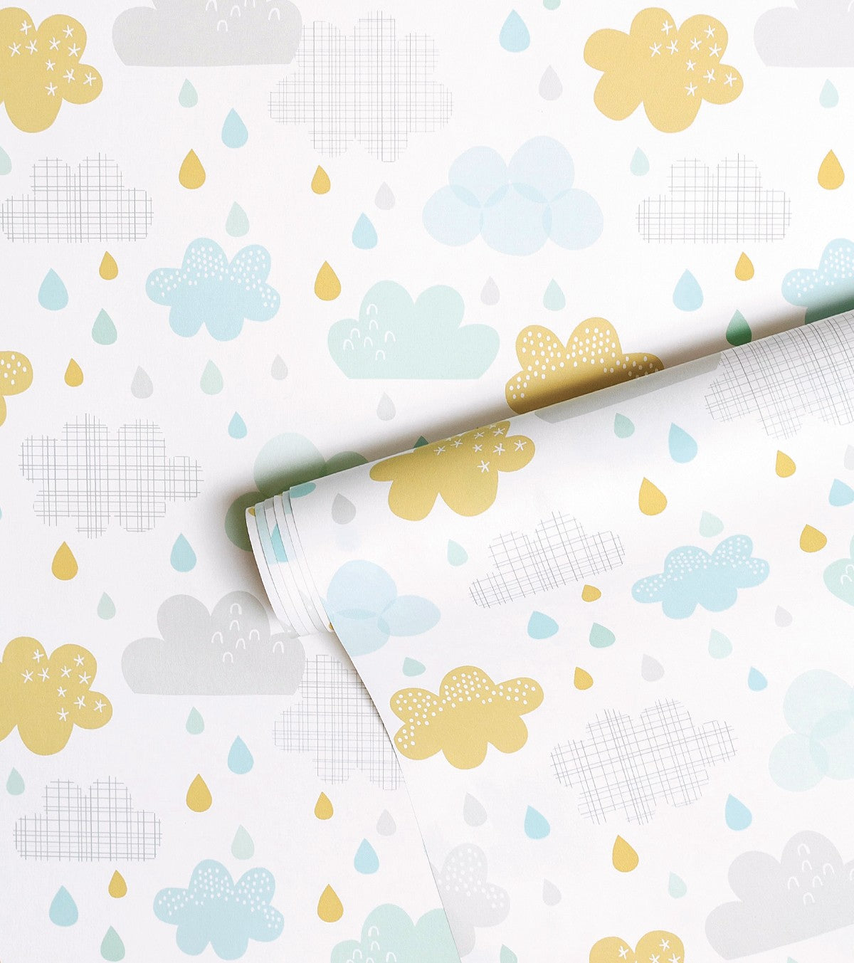 Smile It's Raining - Children's Wallpaper - Clouds And Drops Motif