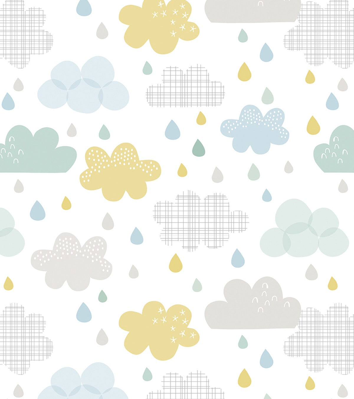 Smile It's Raining - Children's Wallpaper - Clouds And Drops Motif