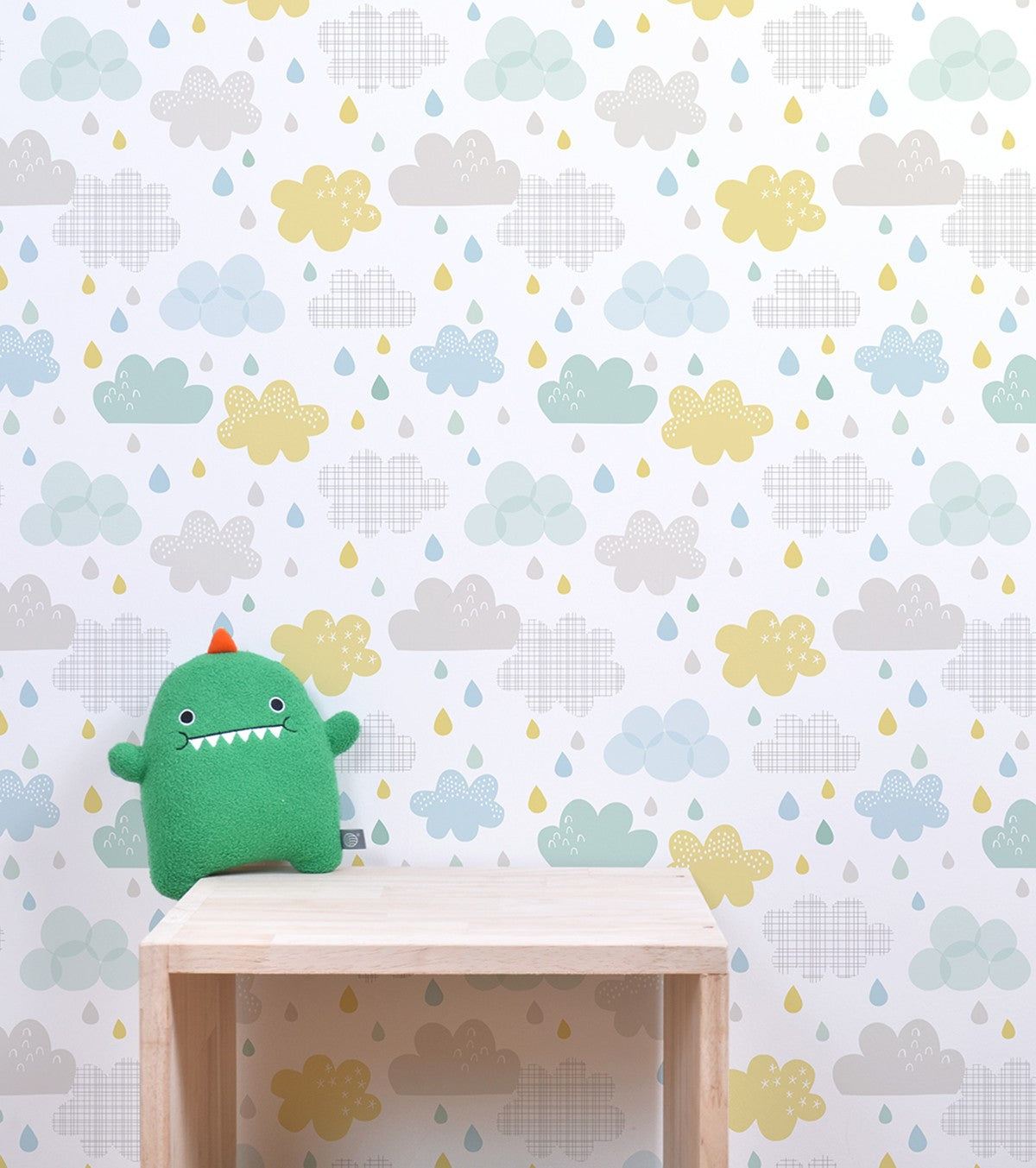 Smile It's Raining - Children's Wallpaper - Clouds And Drops Motif