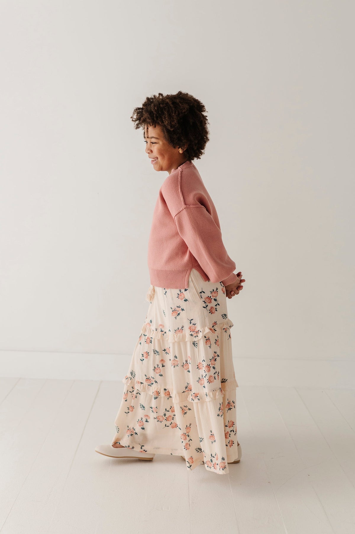 Girls Tiered Ruffle Skirt In Legend Mini Rose