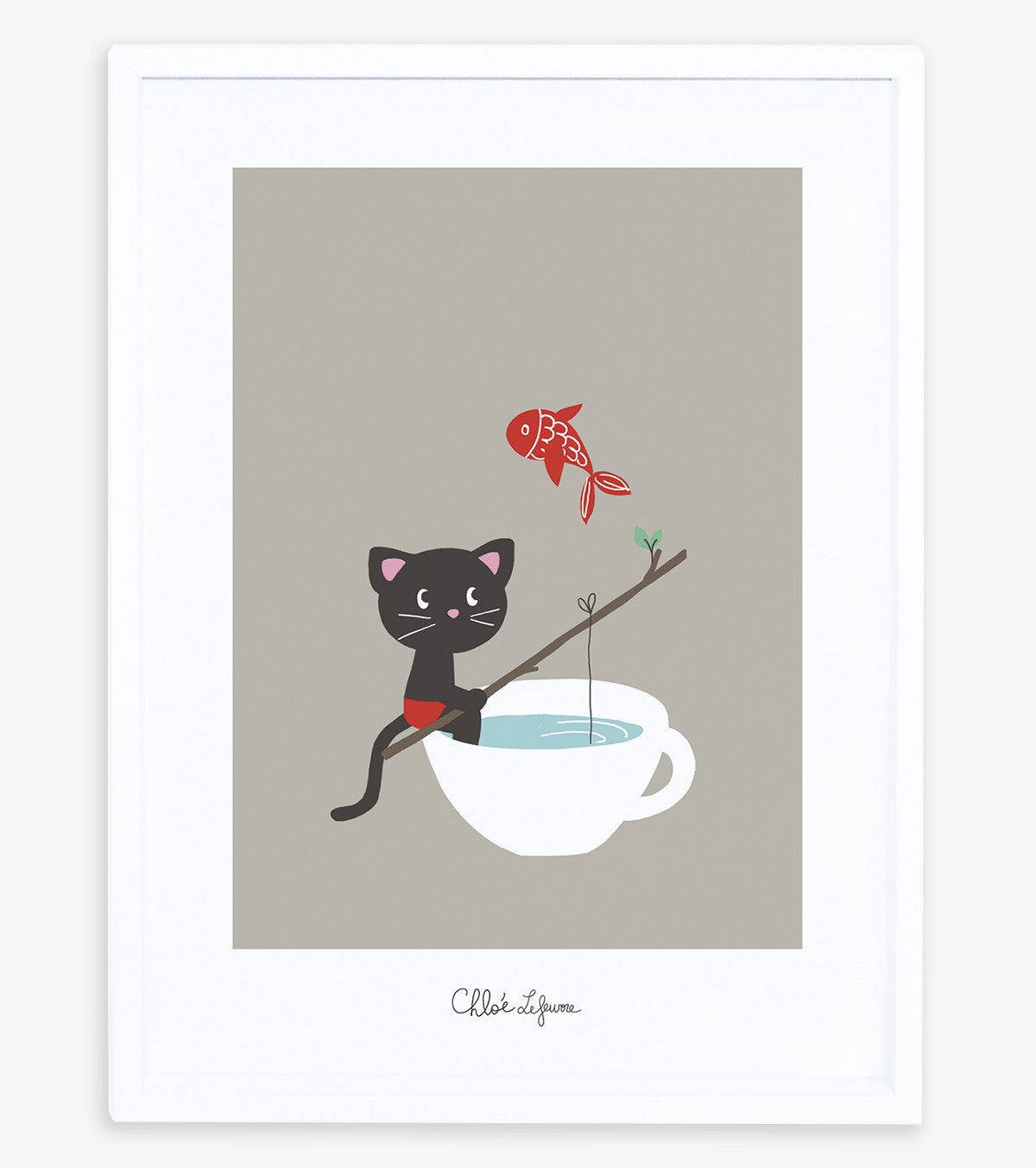 Moka & Pom - Children's Poster - Fishing Kitten