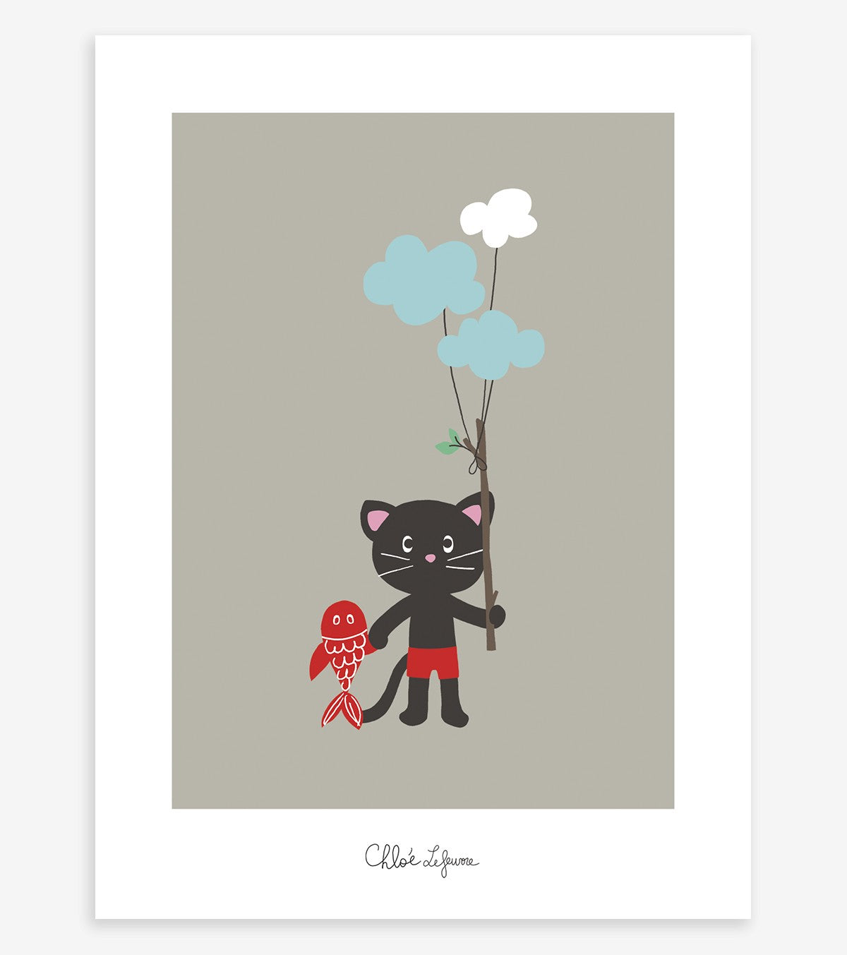 MOKA & POM - Children's poster - Kitten and clouds