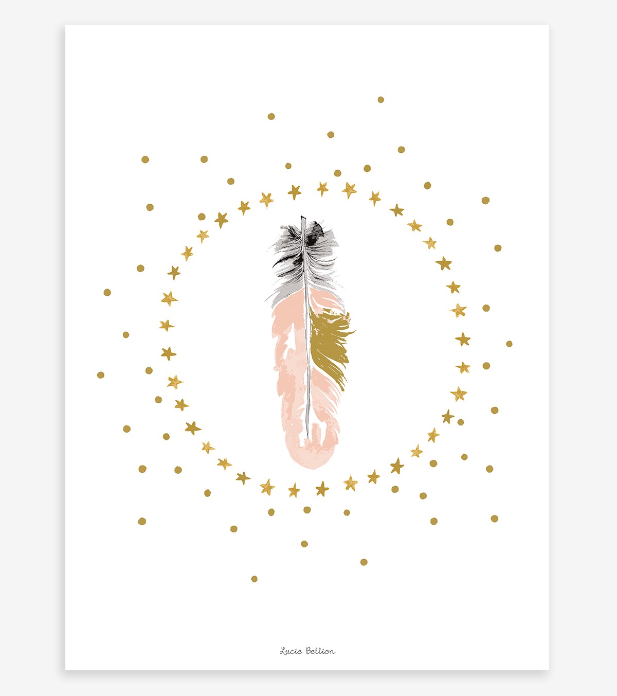 FLAMINGO - Children's poster - Feathers and stars