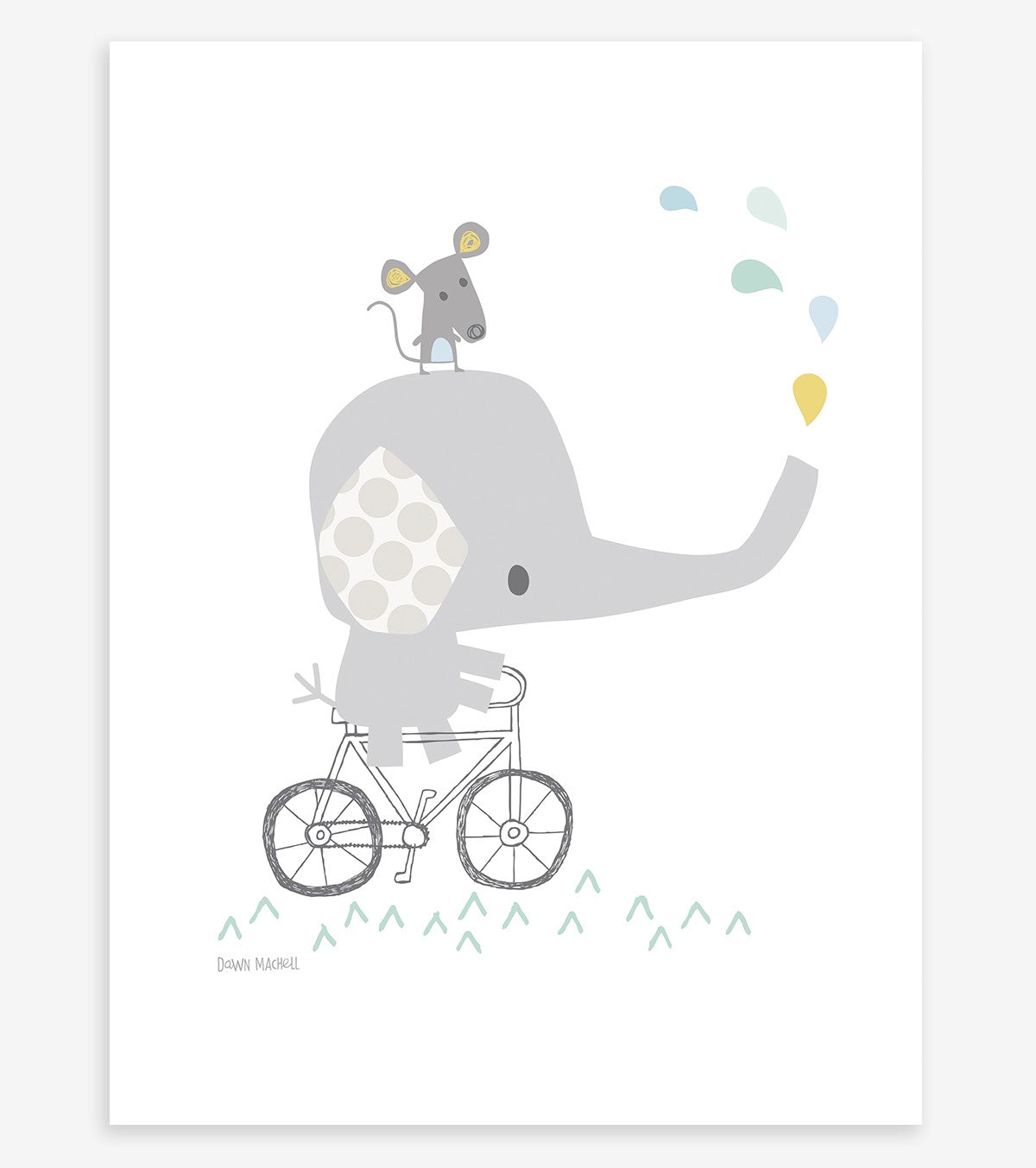 SMILE IT'S RAINING - Children's poster - Elephant on his bike