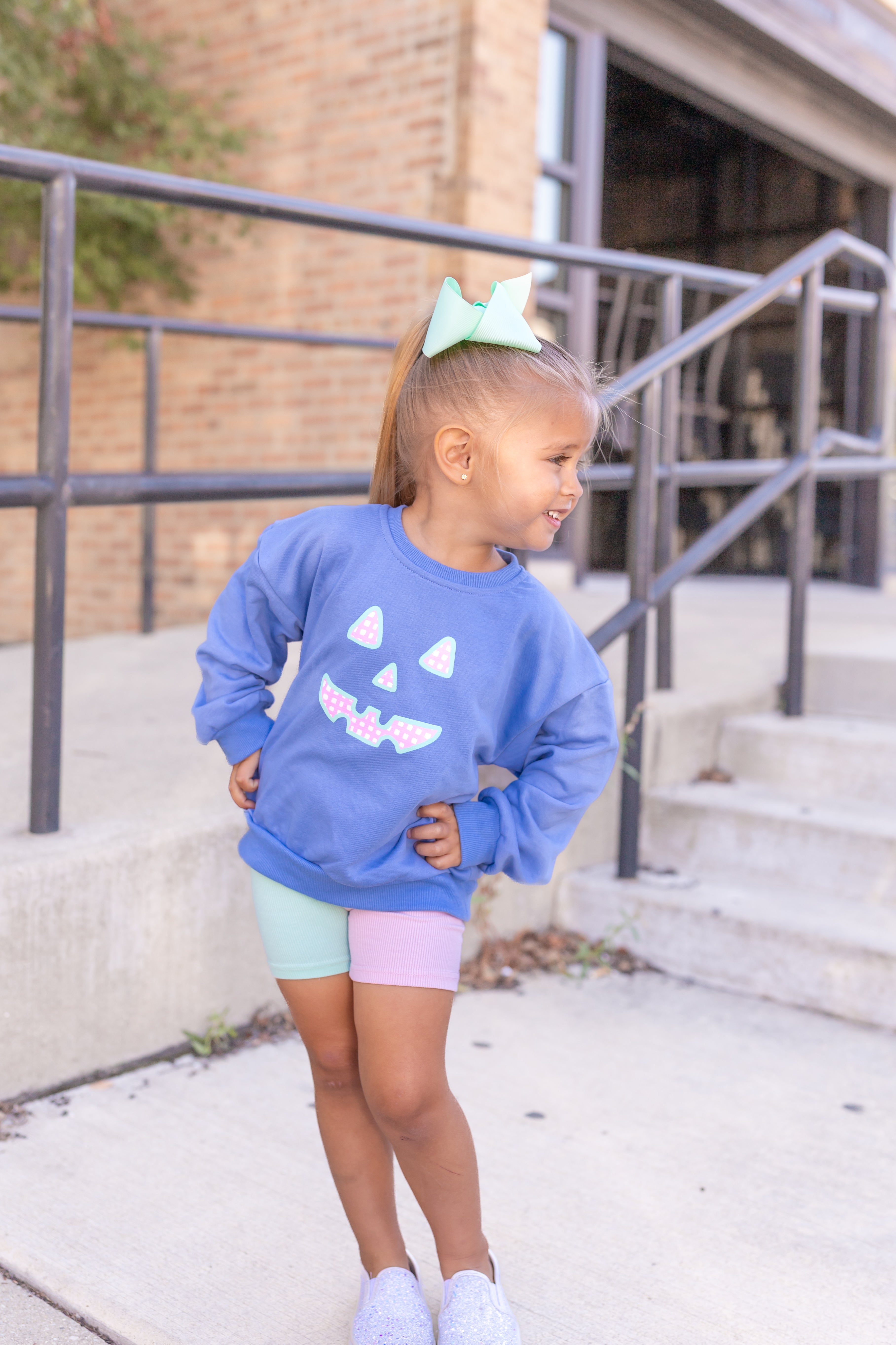 Pastel Gingham Jack-o-lantern Crewneck Sweatshirt Or Romper