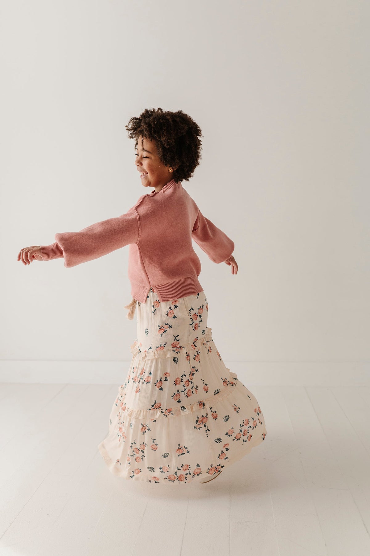 Girls Tiered Ruffle Skirt In Legend Mini Rose