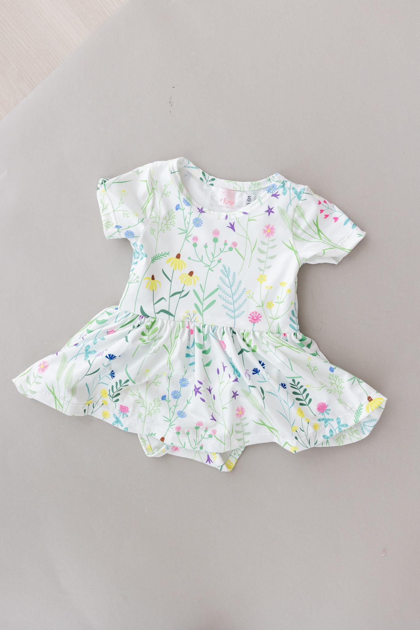 Spring Dandelion Floral S/s Twirl Bodysuit