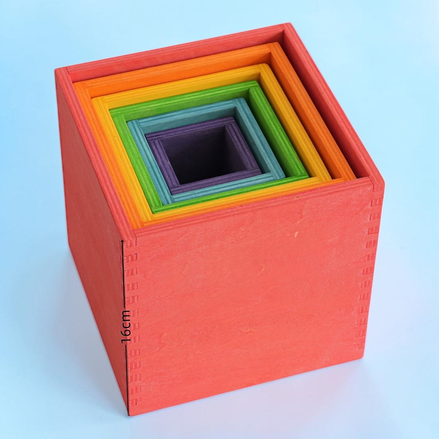 6 Pcs Colored Rainbow Wooden Nesting Box Set In Primary Color